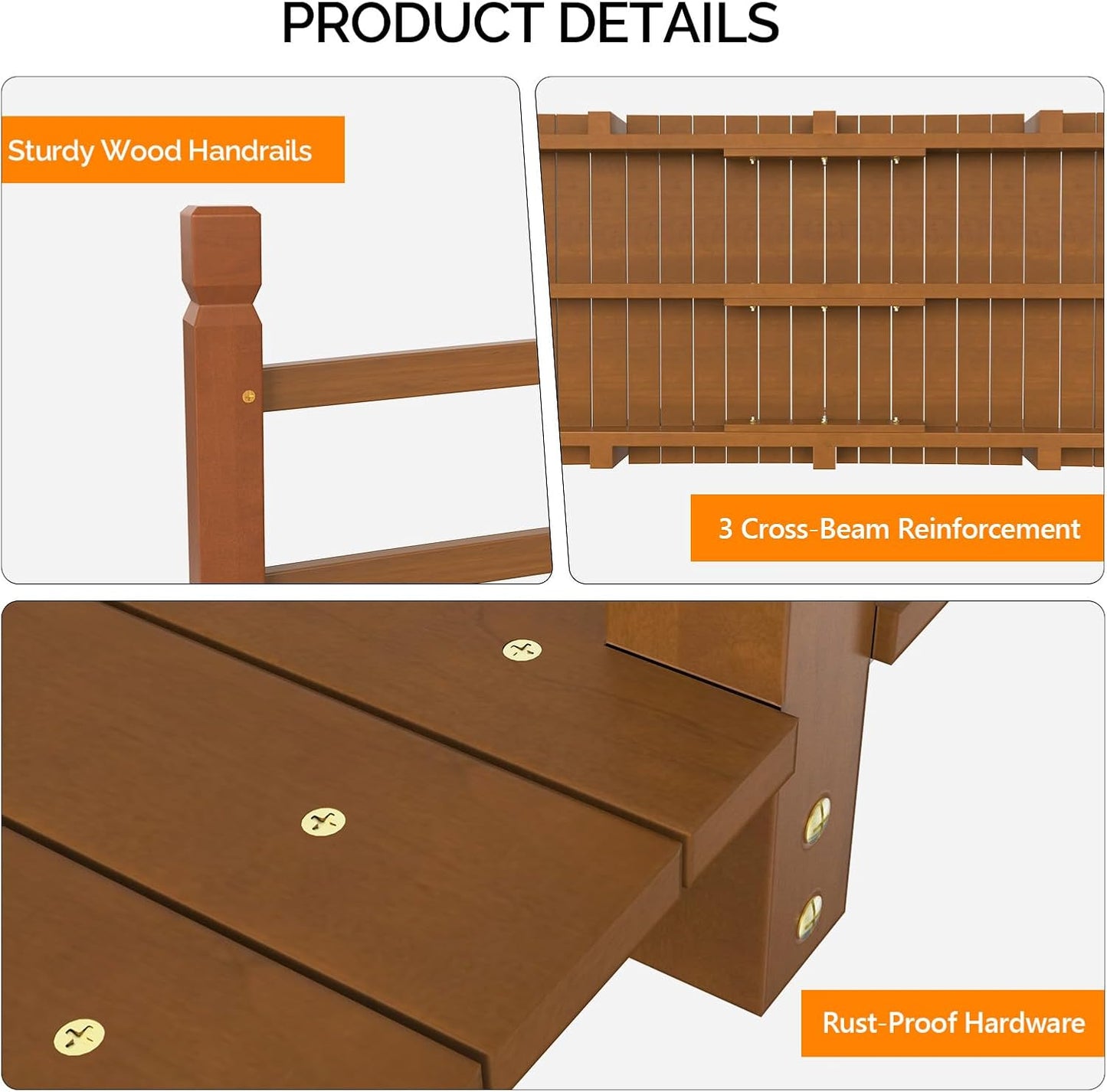 VINGLI Garden Bridge, Classic Wooden Arch with Safety Rails Footbridge (Brown, 5 ft)