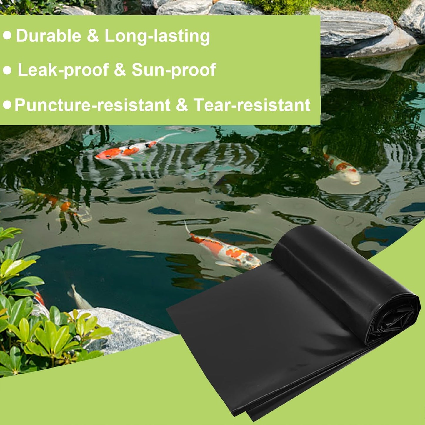 10 x 10 FT Pond Liner, 20 Mil Fish Pond HDPE Liner, Pond Liners for Outdoor Ponds, Koi Ponds, Garden Fountain, Waterfall