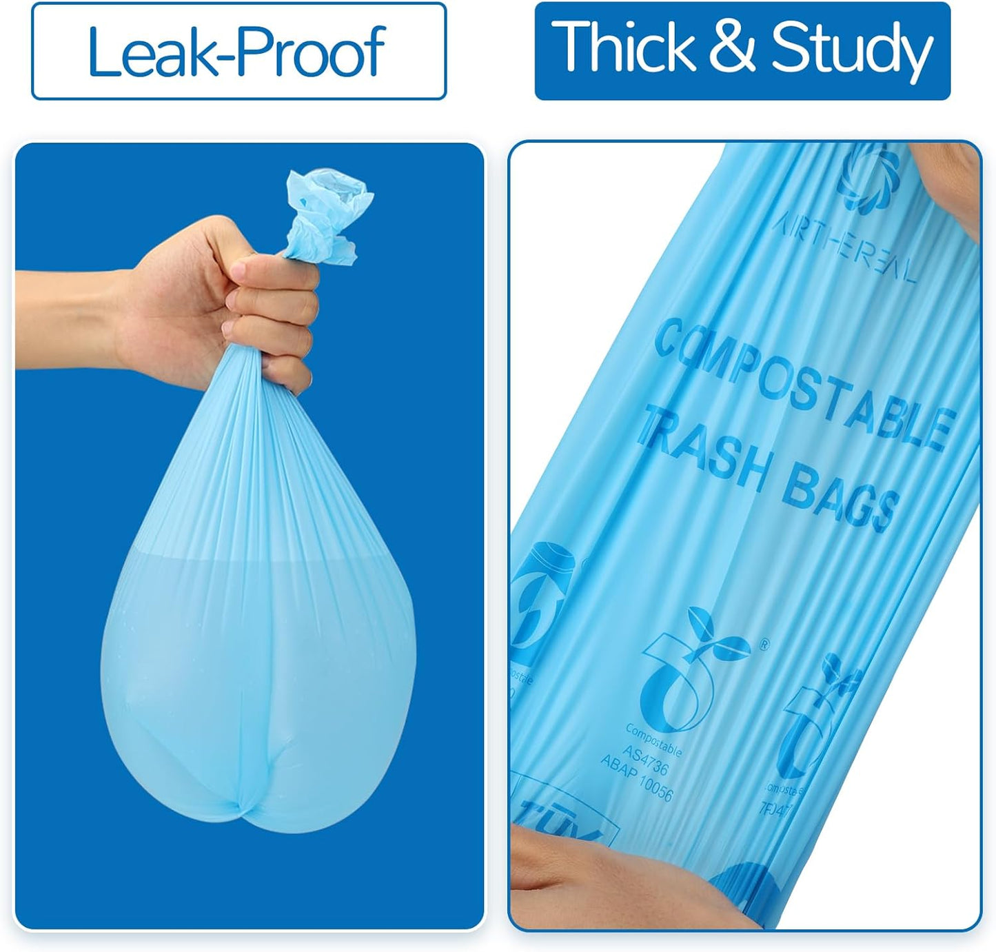 Airthereal Compostable Trash Bags, Kitchen Food Scrap Waste Compostable Trash Bags for R500 Revive Electric Kitchen Composter, OK Compost Home and TUV Certified (1.6 Gallon, 150 Count, Blue)