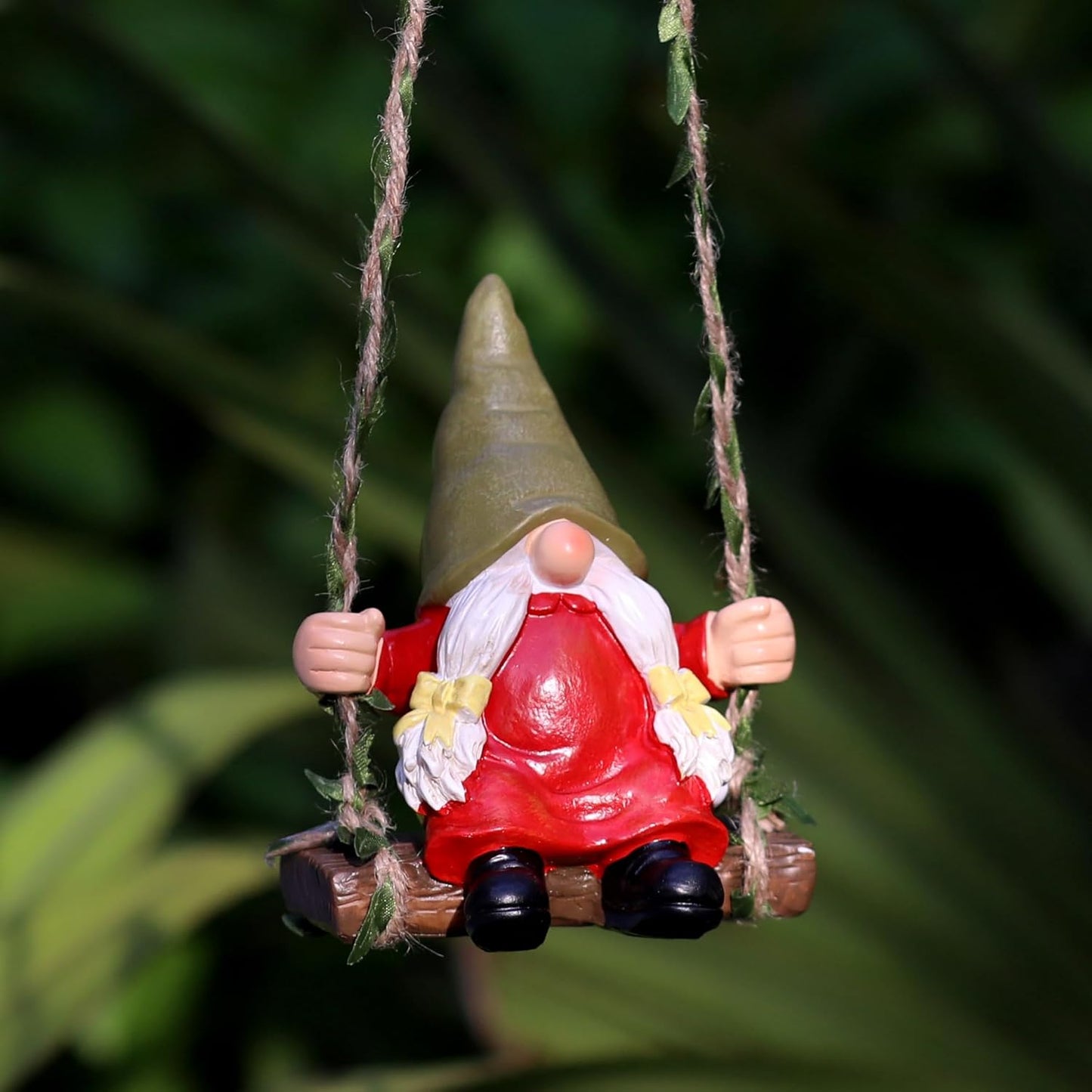 Garden Female Gnome on Swing Statue Decoration Figurine Ornament for Indoor Outdoor Home Patio Yard Lawn,Gift for Mom