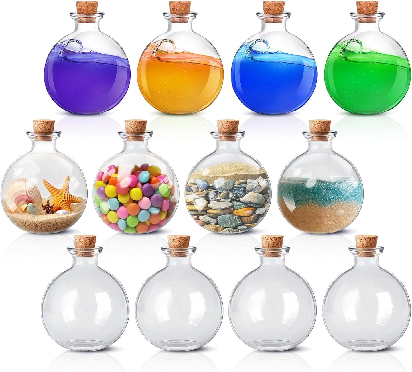Tessco for you 12 Pcs Potion Bottles Round Glass Clear Potion Jars 8.5 oz Spherical Decorative Witch Bottles Wizard Stuff for Liquor Halloween Decoration DIY Art Crafts Gift (Classic)