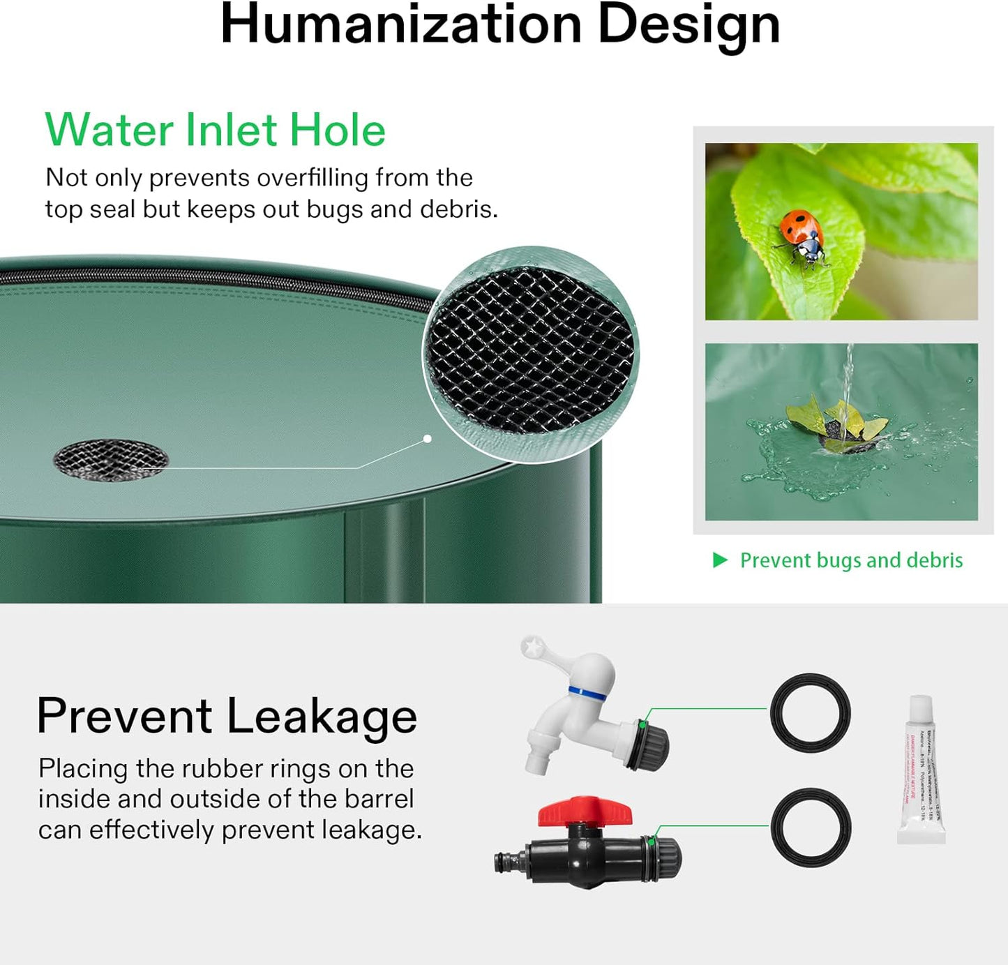 VIVOSUN Collapsible Rain Barrel, 100 Gallon Water Storage Tank with 1000D Oxford Cloth, Portable Rain Collection System Includes Two Spigots and Overflow Kit, Green