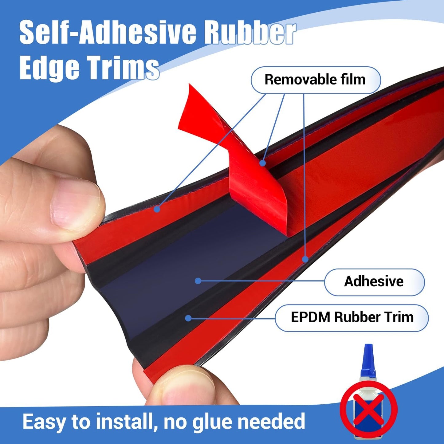 Rubber Edge Trim, 1-1/2 inches Self-Adhesive U Channel Edge Protector for Woods, Flexible U Shaped Peel and Stick Edge Banding, Edge Guard, Fit 1.5"(38mm), 20Ft, Black