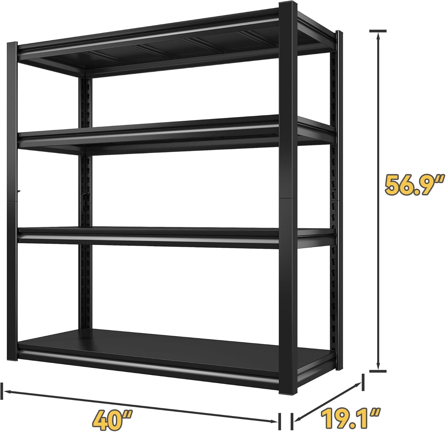 Raybee 40" W Garage Shelving Heavy Duty Storage Shelves 56.9" H Metal Shelving Heavy Duty Load 1600LBS Adjustable Metal Shelves for Storage for Pantry Kitchen 40" W x 19.1" D x 56.9" H