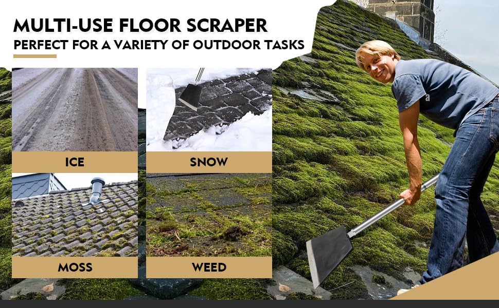 Garden Shovel, Floor Cleaning Scraper Tool, Snow Shovel Ice Scraper, 47 inch Weed Removal Tool with 3 Sections Long Handle for Moss,Sidewalks, Driveway Yard Working - Heavy Duty