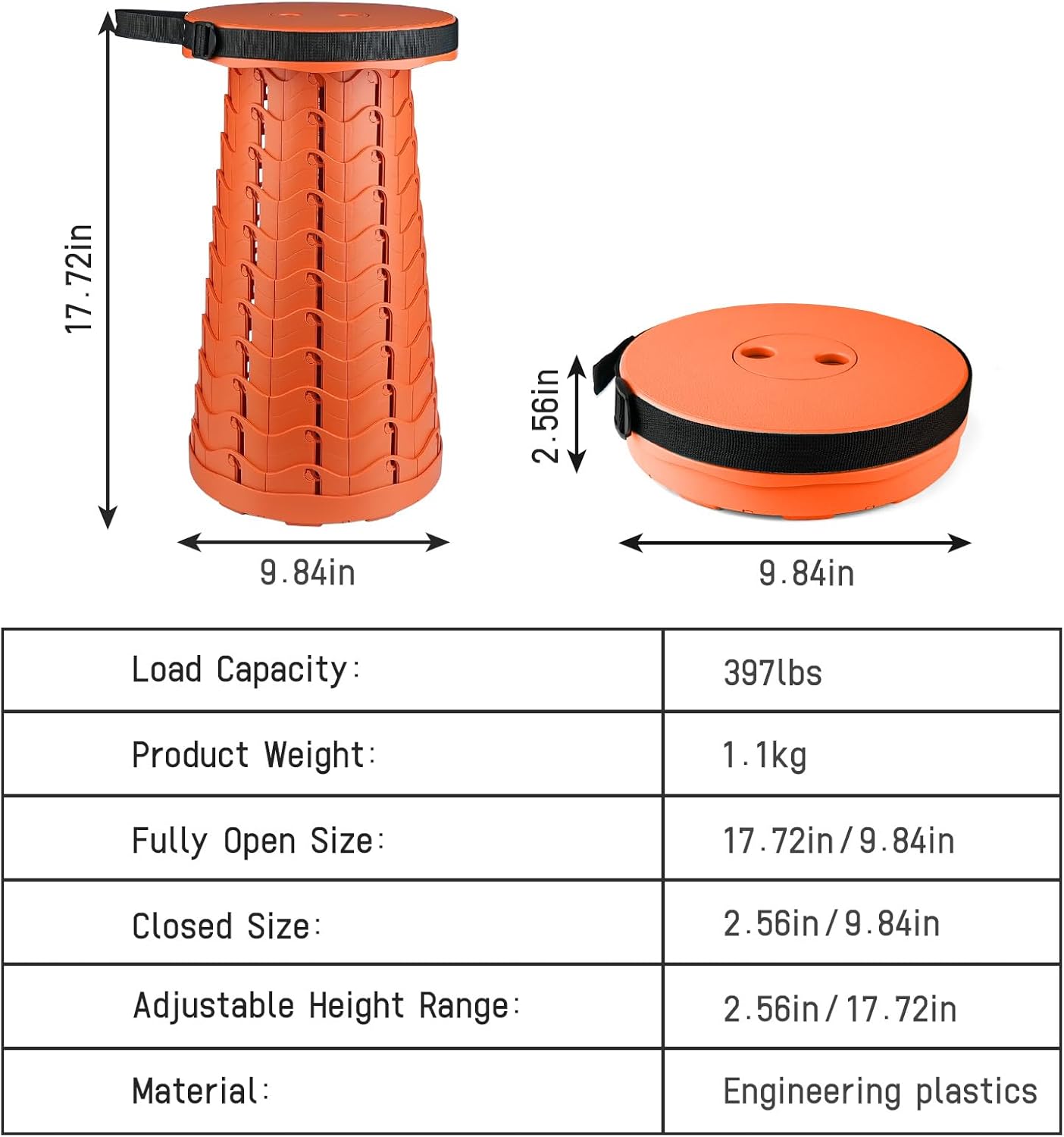 Portable & Lightweight Foldable Camping Chair for Adults, Heavy Duty Folding Stool with Adjustable Shoulder Strap, Perfect for Picnic, Beach, Backyard, and Sporting Events, Max Weight 400lbs