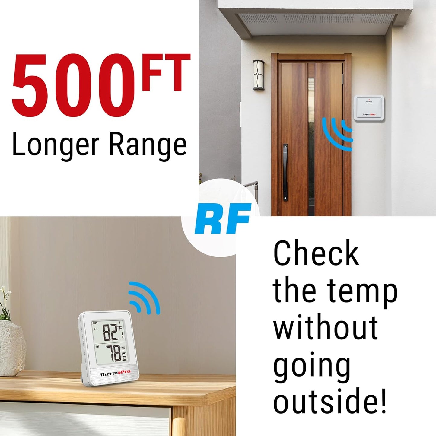 ThermoPro 500FT Indoor Outdoor Thermometer Wireless, Outdoor Thermometers for Patio with Temperature Sensor, Outside RoomThermometer for House Home Reptile Baby Room Temperature Monitor