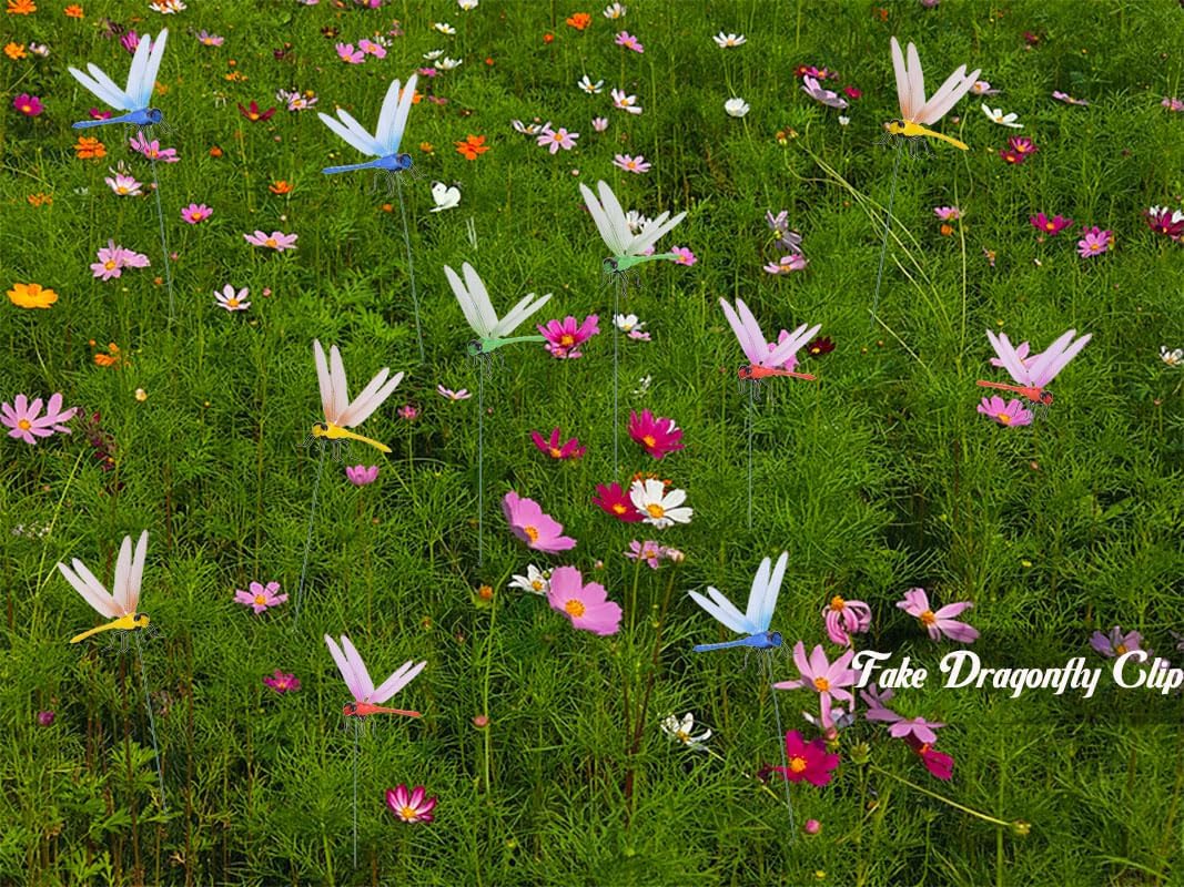 Spiritlele 8 PCS Fake Dragonfly Clip Colorful Hat Clip 3D Dragonfly Garden Decor for Patio Outdoor Indoor