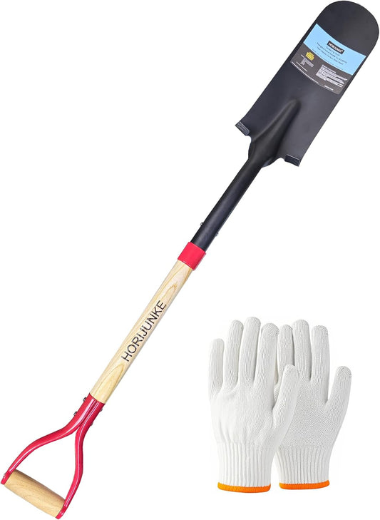 Drain Spade Shovel, Garden Drain Spade, Trenching Shovel, Woode D-Handle, Steel Y-Grip, 45 Inch Spade for Digging Transplanting & Edging (Red)