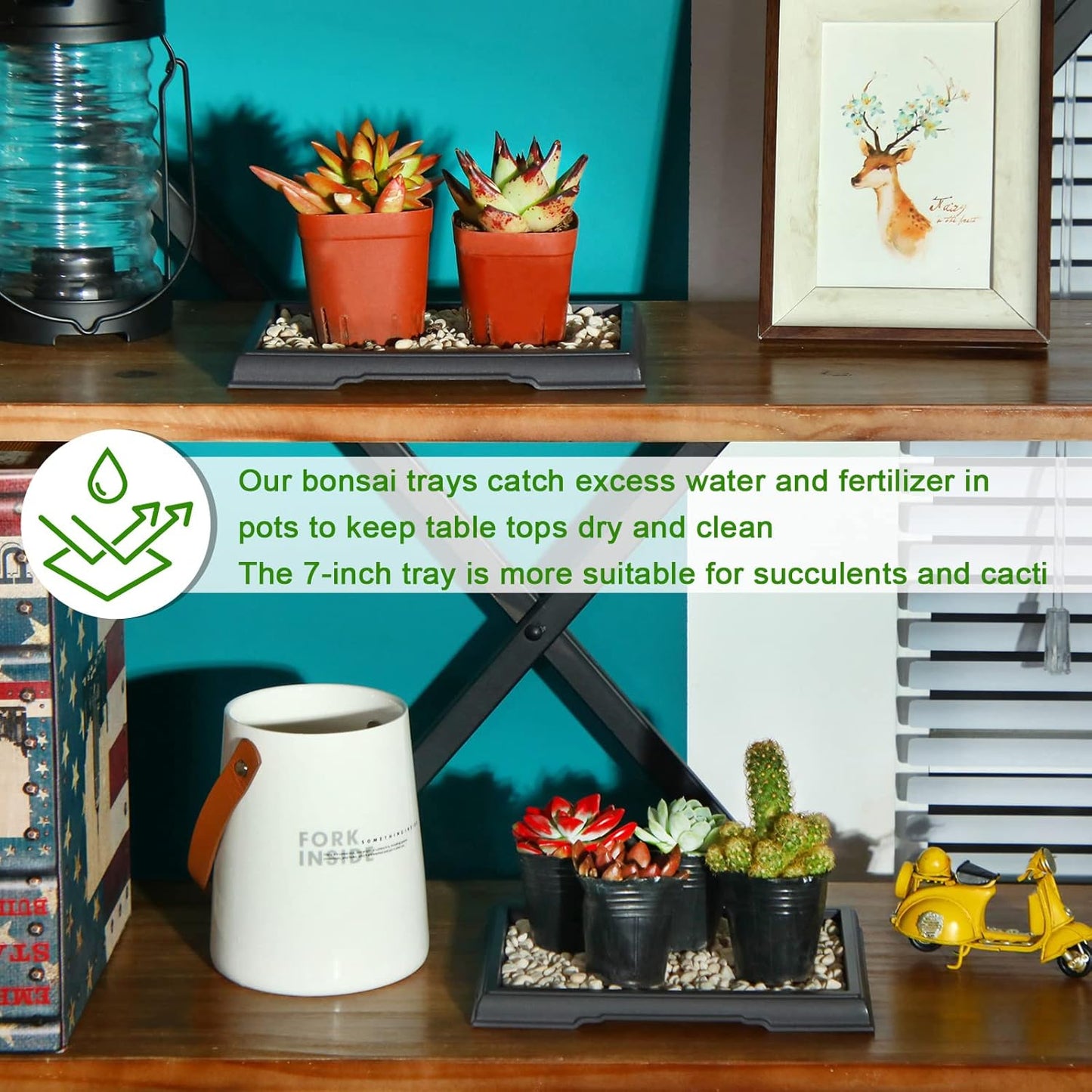 Pinkunn 2 Pcs Bonsai Humidity Tray Drip Tray Plastic Plant Water Catcher Plant Saucers for Indoors and Outdoors Cactus,Succulents,Bonsai Tree,Stone Not Included (7.8 x 5.5 Inch)