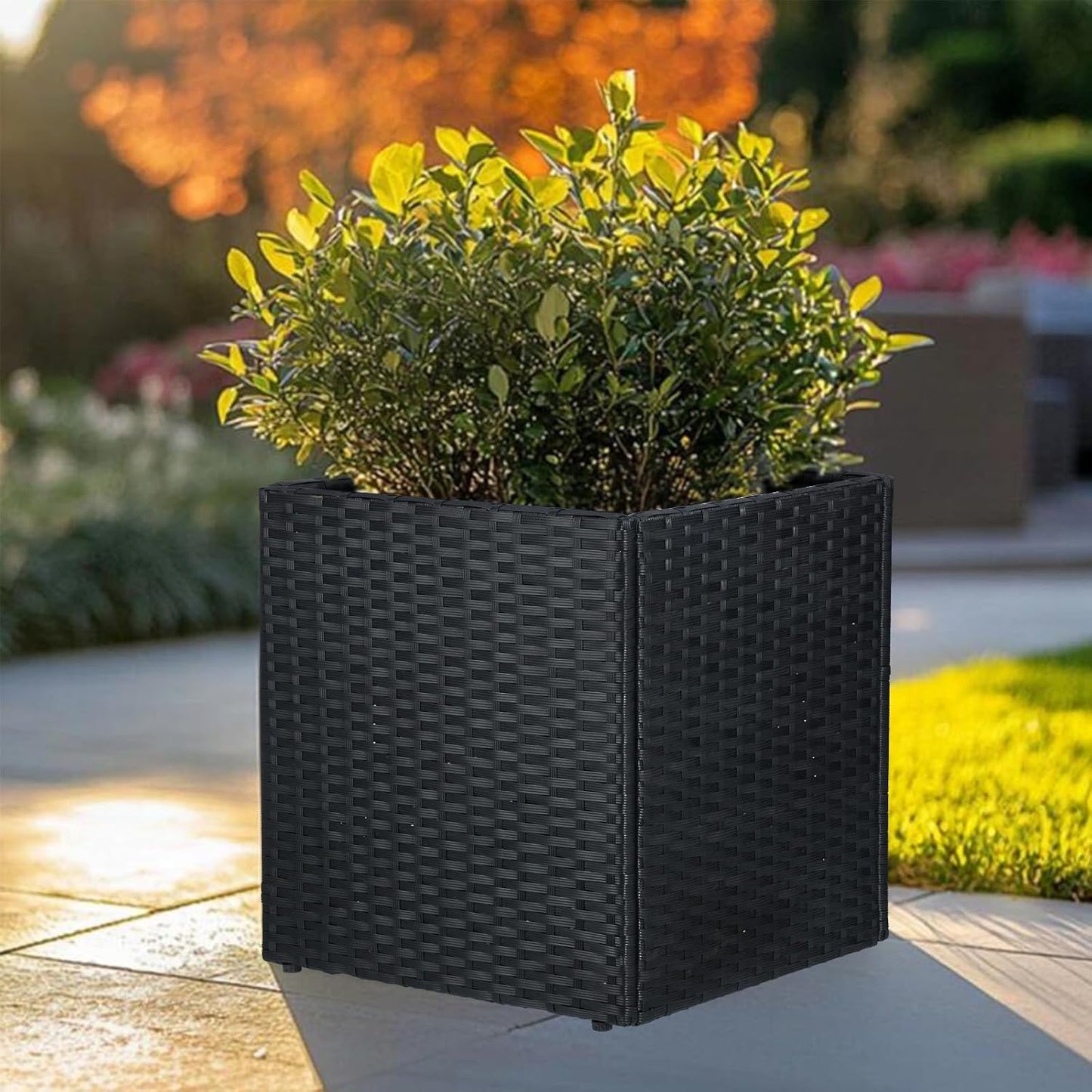 LEWIS&WAYNE Large Square Planter Box Handmade Wicker Tall Planters for Outdoor Plants with Removable Liners Modern Planter for Indoor Outdoor Garden Patio Front Porch - Black, 17''x17''x18''