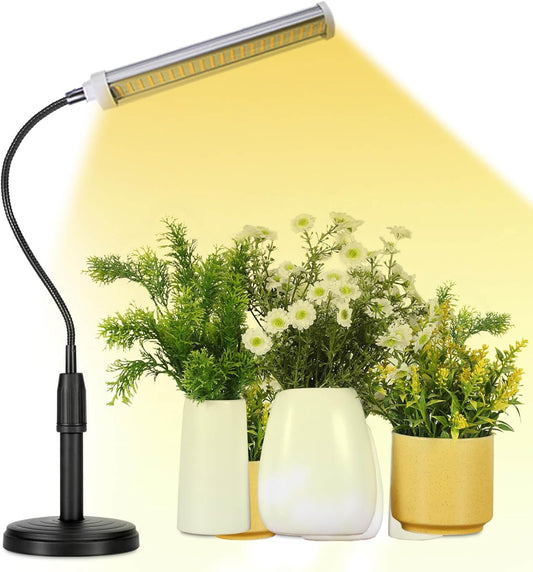 Grow Lights for Indoor Plants 10 inch Lamp Full Spectrum Desk LED Grow Light with Base for Indoor Plant Growing Lamp, Adjustable Gooseneck, Suitable Plants Growth (Without USB Plug) (105 LEDs)