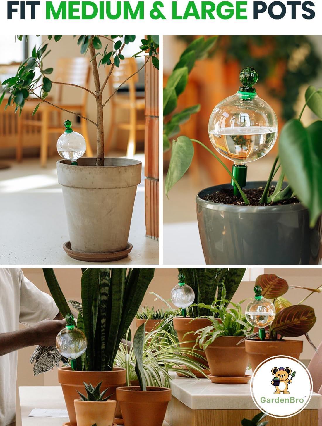 16 Oz Plant Watering Globes for Indoor Plants with Metal Self Watering Planter Insert - Premium XL Glass Hand-Blown Globes - Automatic Plant Waterer Indoor, Gift Idea for Gardeners [3 Globes]