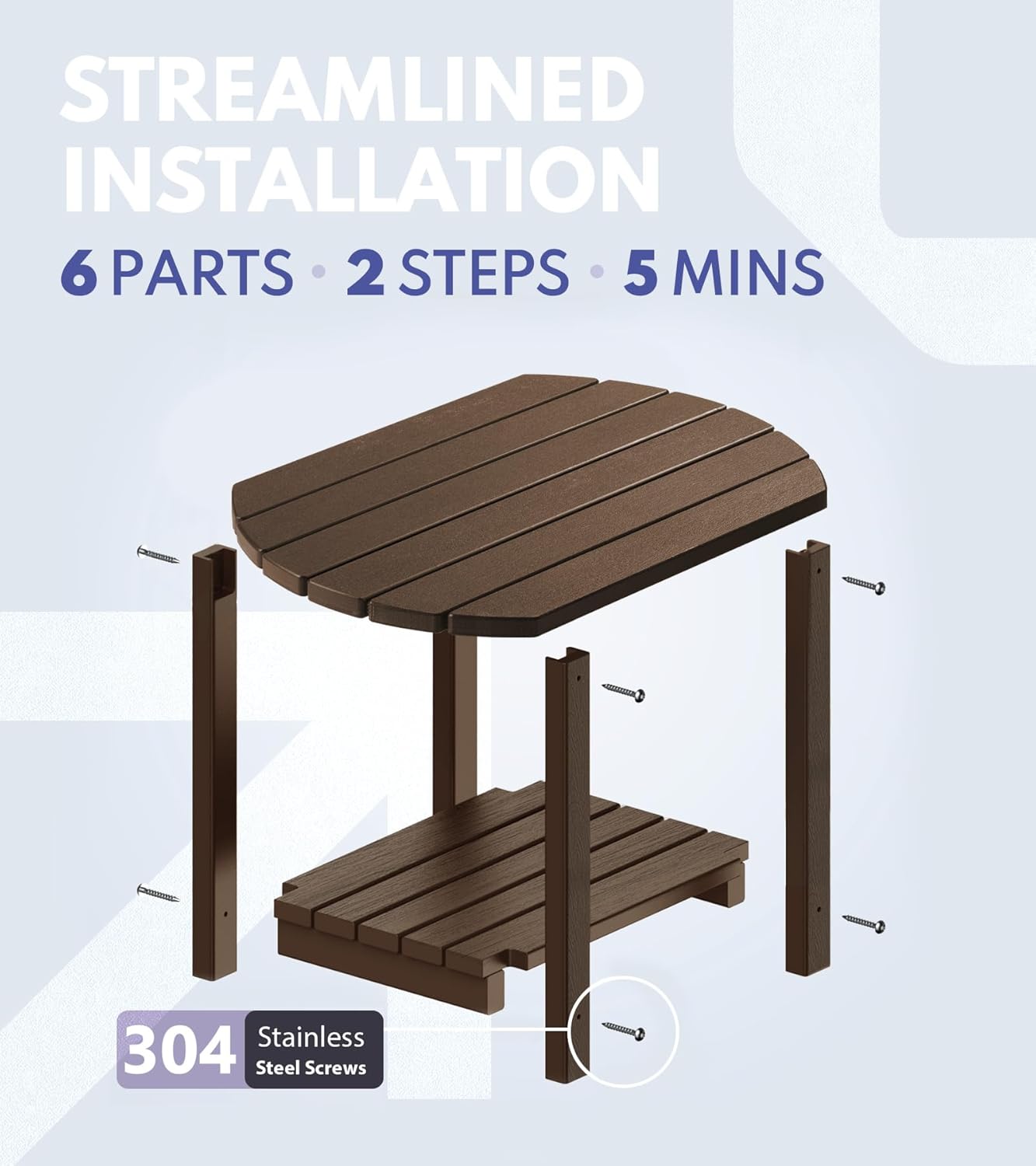 PASAMIC Outdoor Side Table, HDPE Adirondack Oval Side Table with 2-Tier Storage, Weather Resistant Outdoor End Table for Patio, Backyard, Pool, Indoor Companion, Beach, Easy Maintenance Table (Brown)