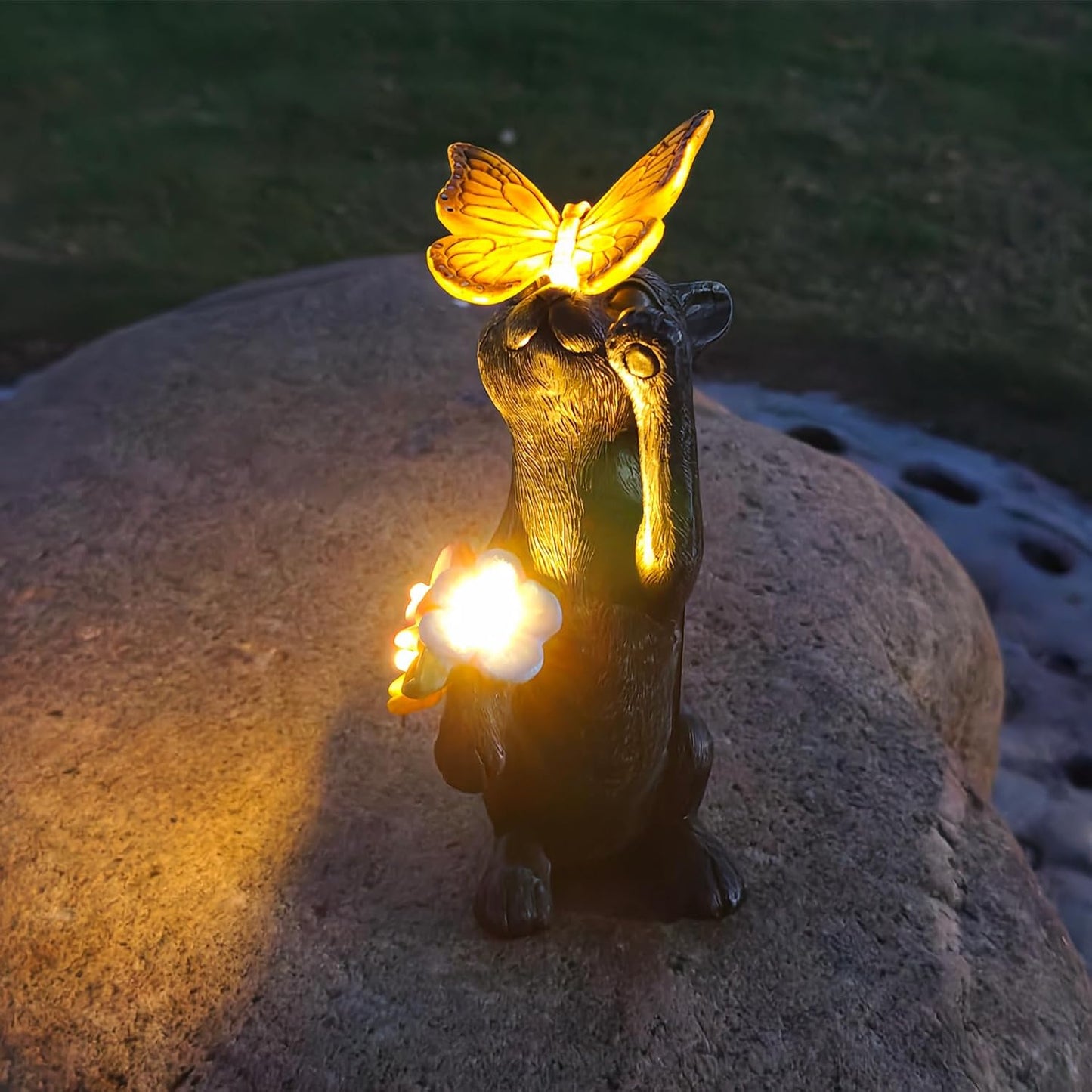 Solar Cat Garden Statue Outdoor Decor - Resin Cat Butterfly Statues for Outside Waterproof, Animal Figurines for Patio Balcony Yard Art Lawn Ornaments, Unique Birthday Gifts for Mom/Women/Grandma