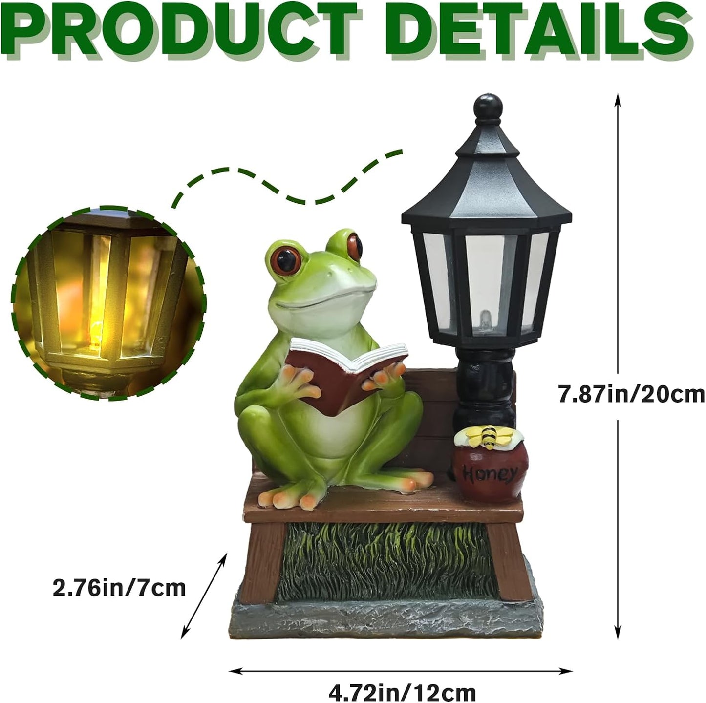 Frog Garden Statue Home Outdoor Decor - Solar Frogs Learning Sculptures Auto LED Waterproof Lights, Garden Outside Figurine Ornament, Women/Gardening/Housewarming Gift for Yard/Pond