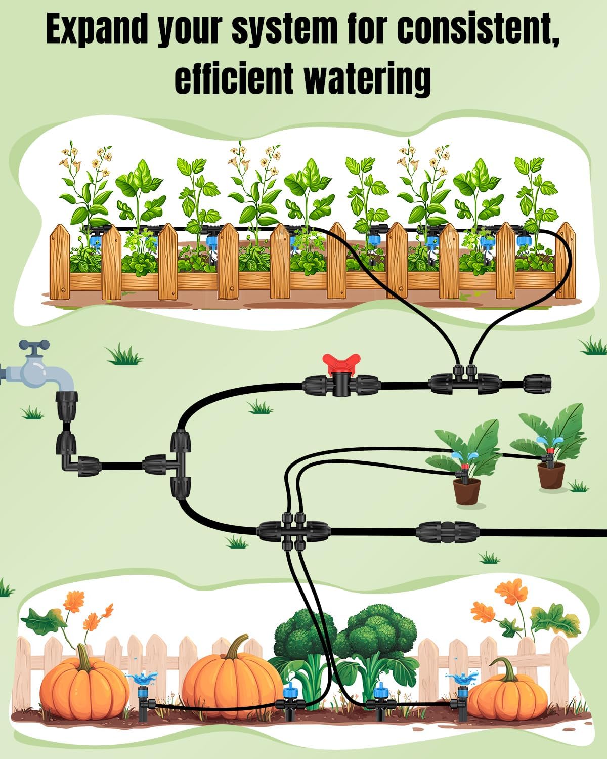 Pawfly 15 Pcs Drip Irrigation Fittings for 1/2 Inch Irrigation Tubing (1/2" ID x 0.64" OD), 1/2" Drip Line Connectors with Anti-Drop Lock Nuts, Barbed Coupling Parts for Garden Irrigation System