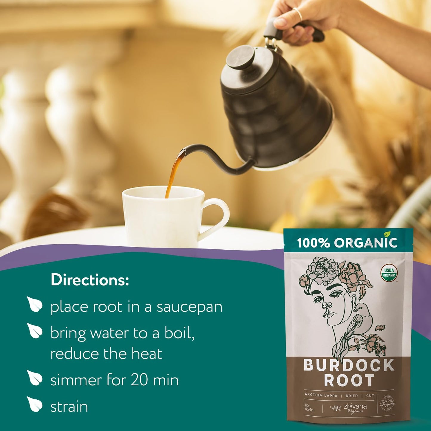 Premium Burdock Root Organic (16 oz.) - Greater Burdock Root Tea Loose - Raíz De Bardana Organica 우엉차