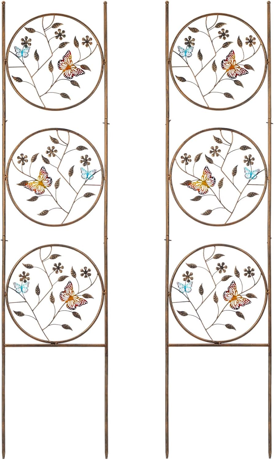 SUNNYPARK Set of 2 Butterfly Metal Garden Trellis for Climbing Plants, Decorative Vegetables Flowers Vine Trellis for Outdoor Patio 55'' H x 12.4'' W