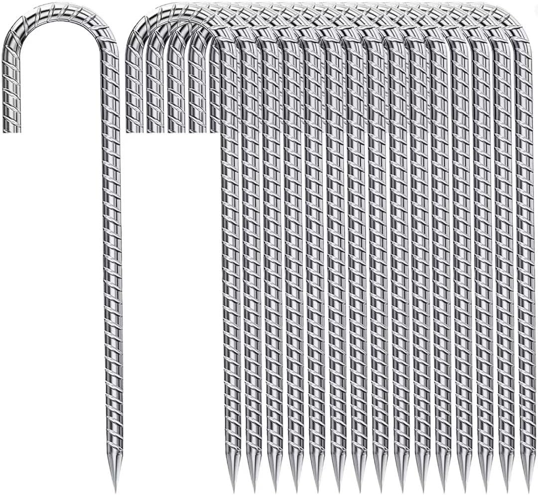 J-Hook-Rebar-Stakes-12-Inch-16-Pack, Ground Stakes Heavy Duty for High Winds Galvanized Anti-Rust Metal Stakes for Ground Heavy Duty Ground Anchors for Garden Dog Fence Chicken Coop Water Pipe