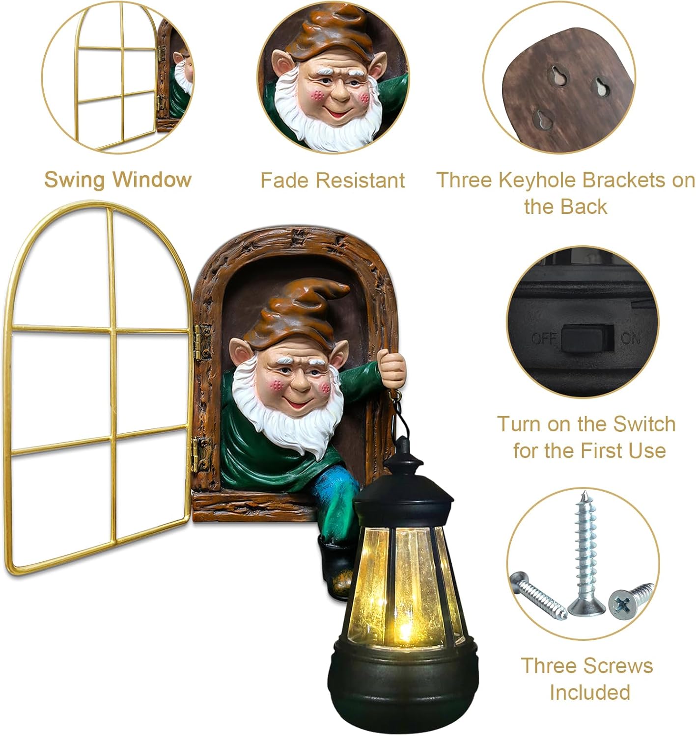 Fairy Garden Statues Gnomes Solar Lantern - Halloween Elf Out The Door Tree Hugger Figurines Fence Wall Yard Art Home Decor Outdoor Tree Face Sculpture, Ideal Thanksgiving Decorations