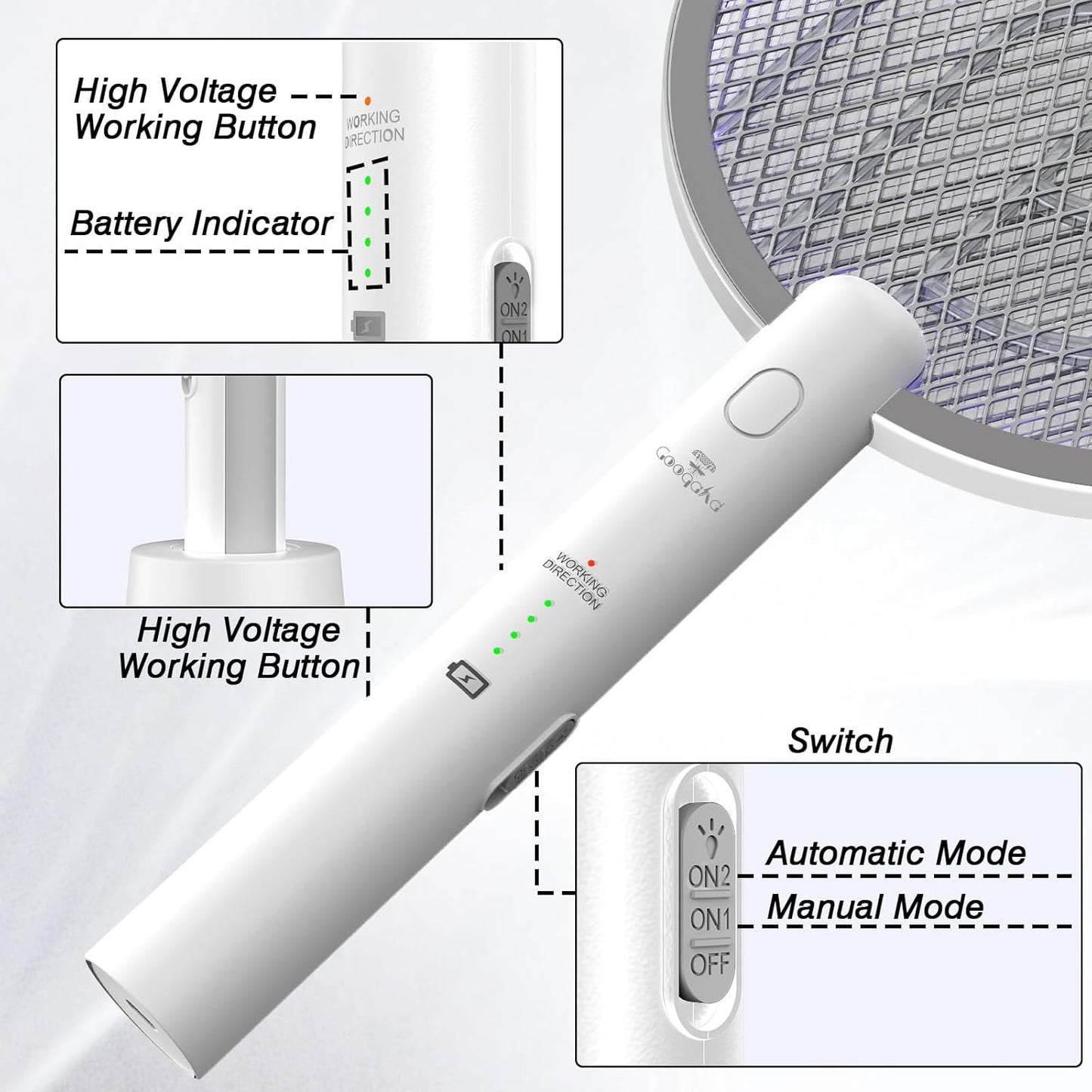 Bug Zapper Racket, 2 in 1 Electric Fly Zapper USB Rechargeable, 4000V Electric Fly Swatter with 3 Layer Safety Mesh, Indoor Outdoor Bug Zapper Racket for Kitchen, Bedroom, Camping(2 Pack