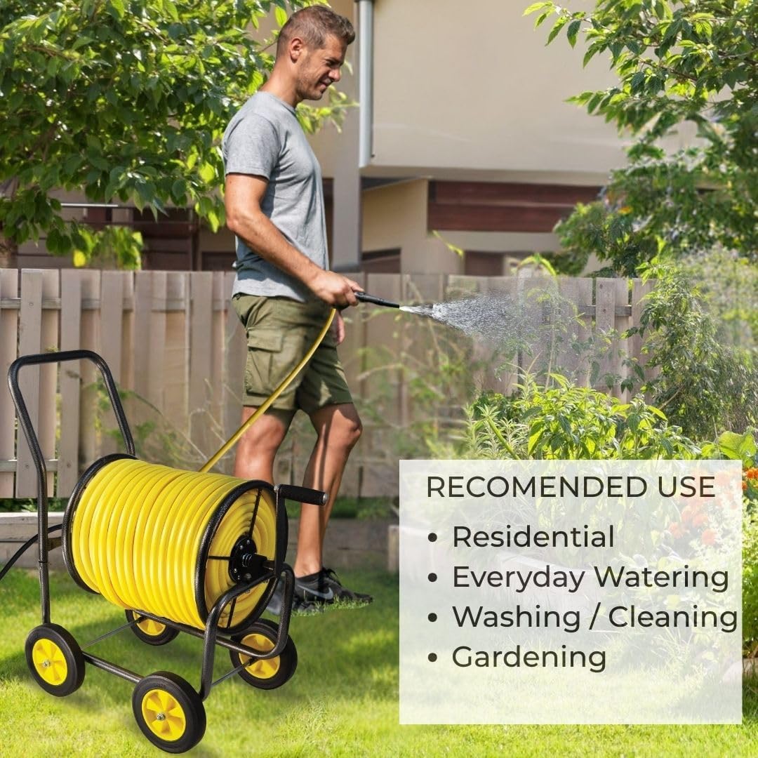 Garden Hose Reel Cart, Heavy Duty Steel Reel with Wheels, Garden Hose Holder for Outside, Backyard, or Lawn, Mobile Garden Cart Holds Up to 250 ft of 5/8’’