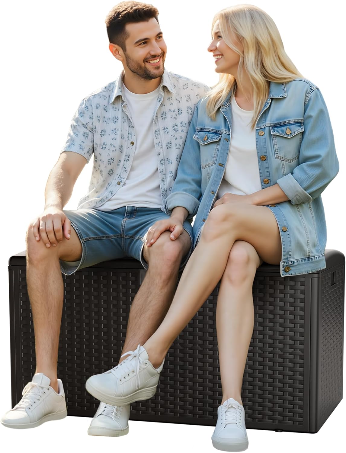 73 Gallon Resin Deck Box, Double Layer Waterproof & Outdoor Indoor Lockable Storage Box for Patio Furniture Cushions Garden Tools (Brown)