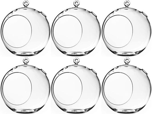 WGV Hanging Terrarium Globe, Width 8", Height 9", DIY Air Succulent Planter, Clear Glass Vase Orb with Flat Bottom, Candle Holder for Windowsill Outdoor Garden Decor, 6 Pieces Bulk