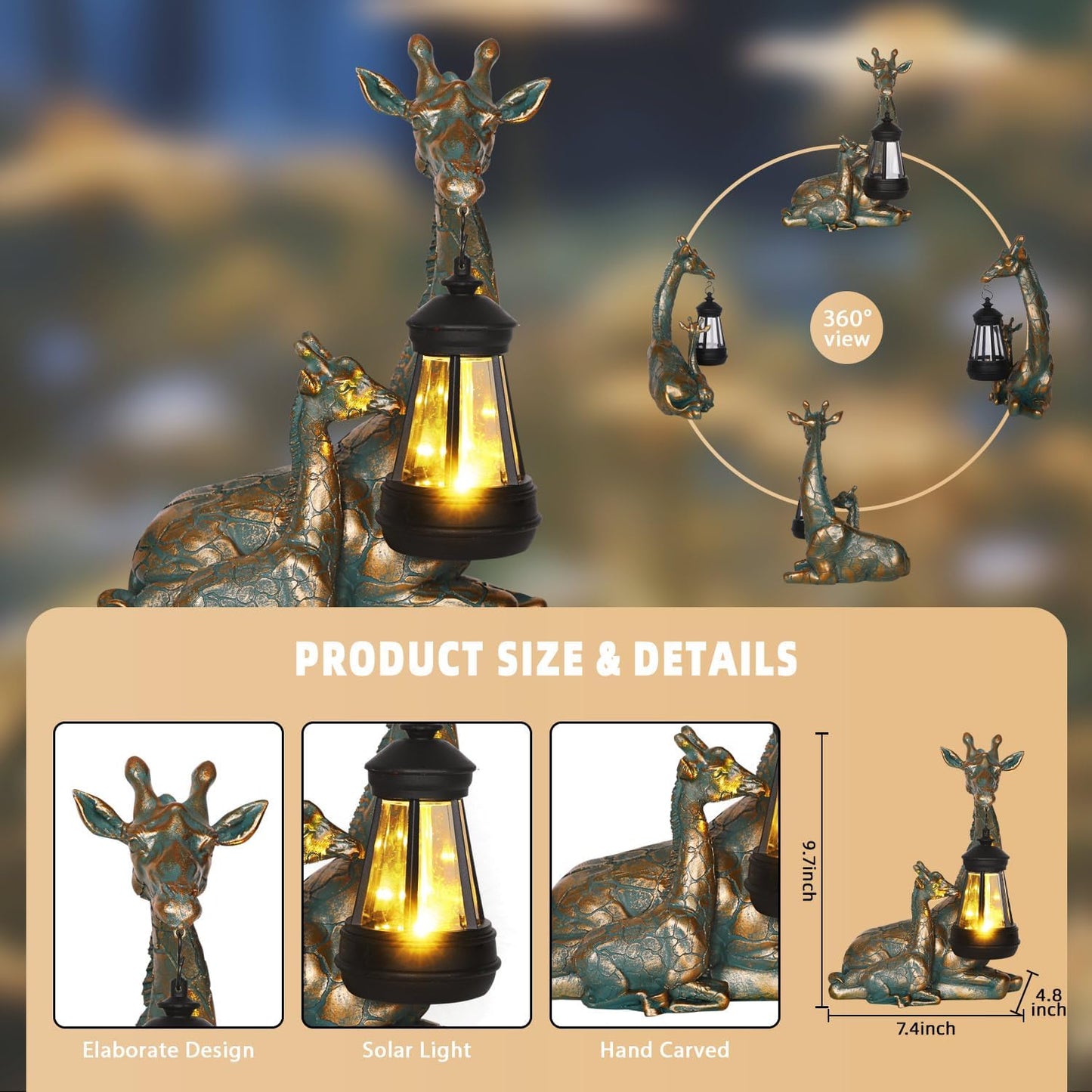 Solar Garden Decor - Mother Baby Giraffe Statue with Solar Lantern 9.7" Resin Giraffe Figurine Outdoor Patio Yard Porch Decor Gifts for Mom Grandma Women Gardeners