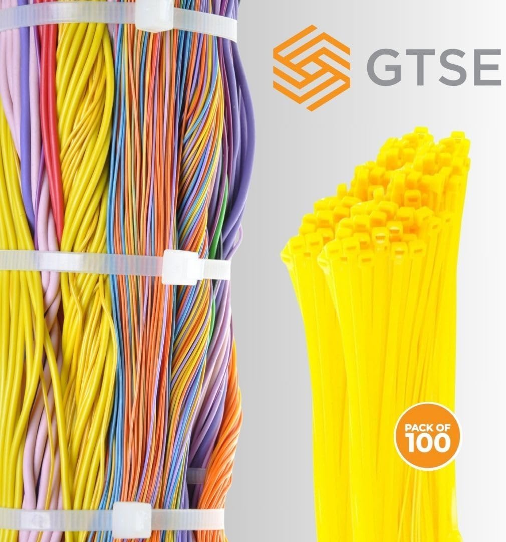 GTSE 12 Inch Yellow Zip Ties, 100 Pack, 40lb Strength, UV Resistant Long Nylon Cable Ties, Self-Locking 12" Tie Wraps