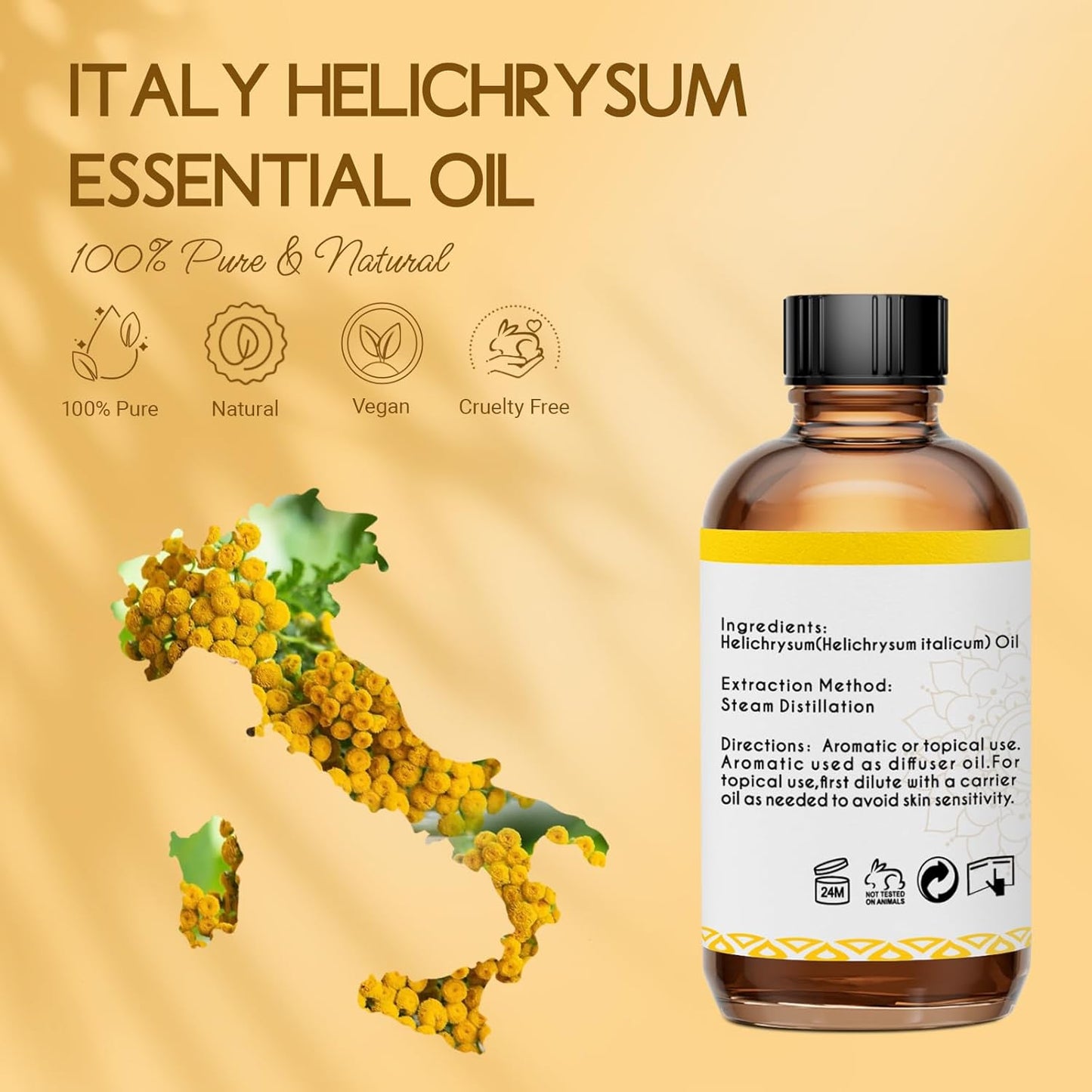 Helichrysum Essential Oil, 100% Pure Helichrysum Italicum Oil for Bruising Skin Roll On Diffuser Room Spray - 4 Oz