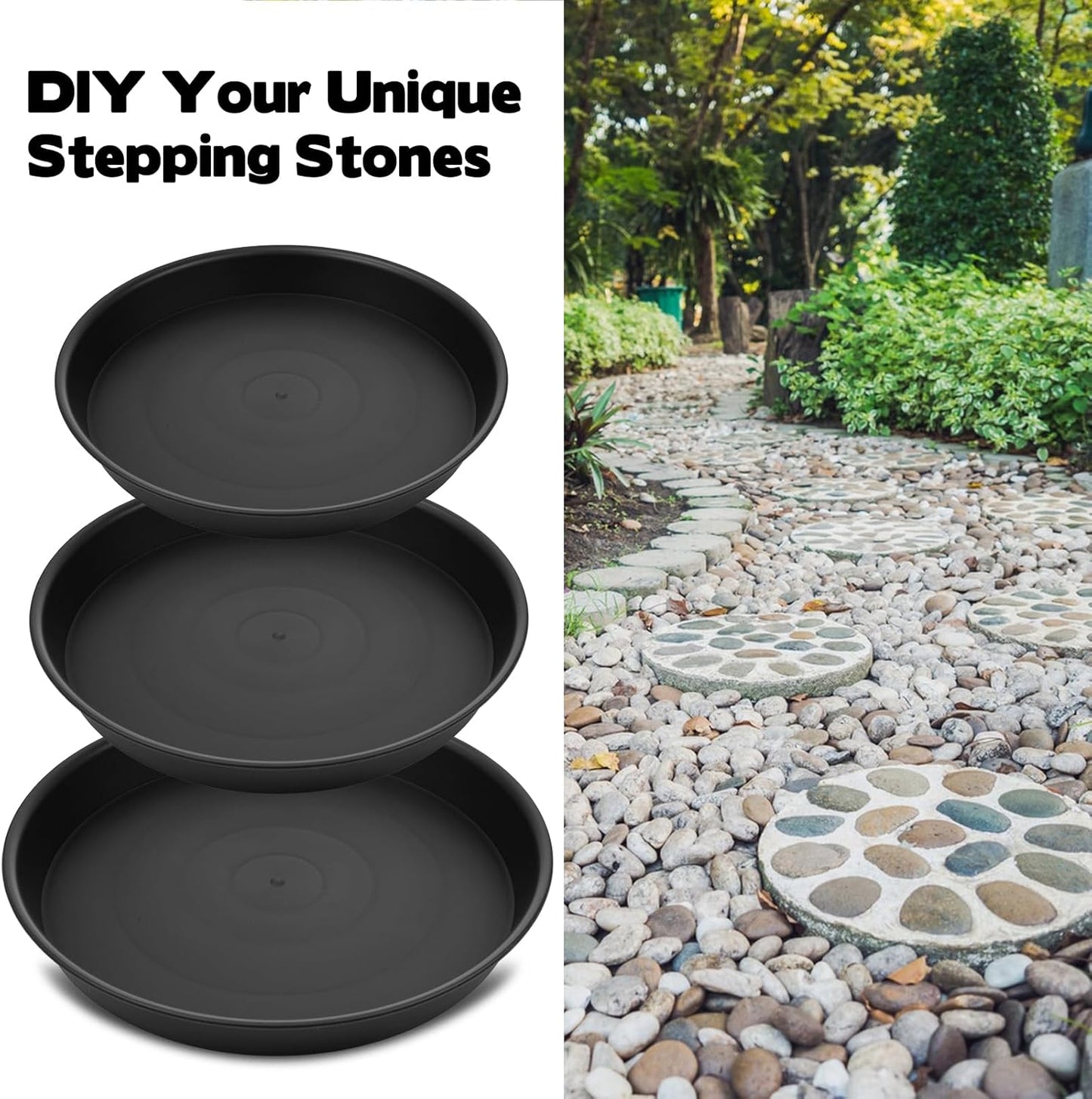 3 Size Round Stepping Stone Molds, 8.8''/10''/ 11.2'' Reusable Concrete Mold for Garden Stepping Stones Large Tray for Concrete and Stained Glass for Garden Walk Way