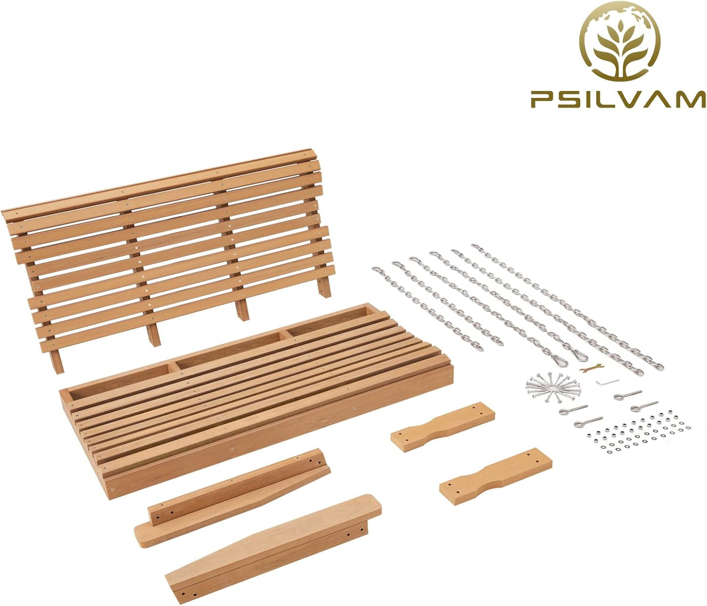 Psilvam Porch Swing, 2-Person Poly Lumber Outdoor Porch Swing, All-Weather Farmhouse Patio Swing That Never Rot and Fade, Suit for Garden, Porch and Park (51" D x 27" W x 23" H)