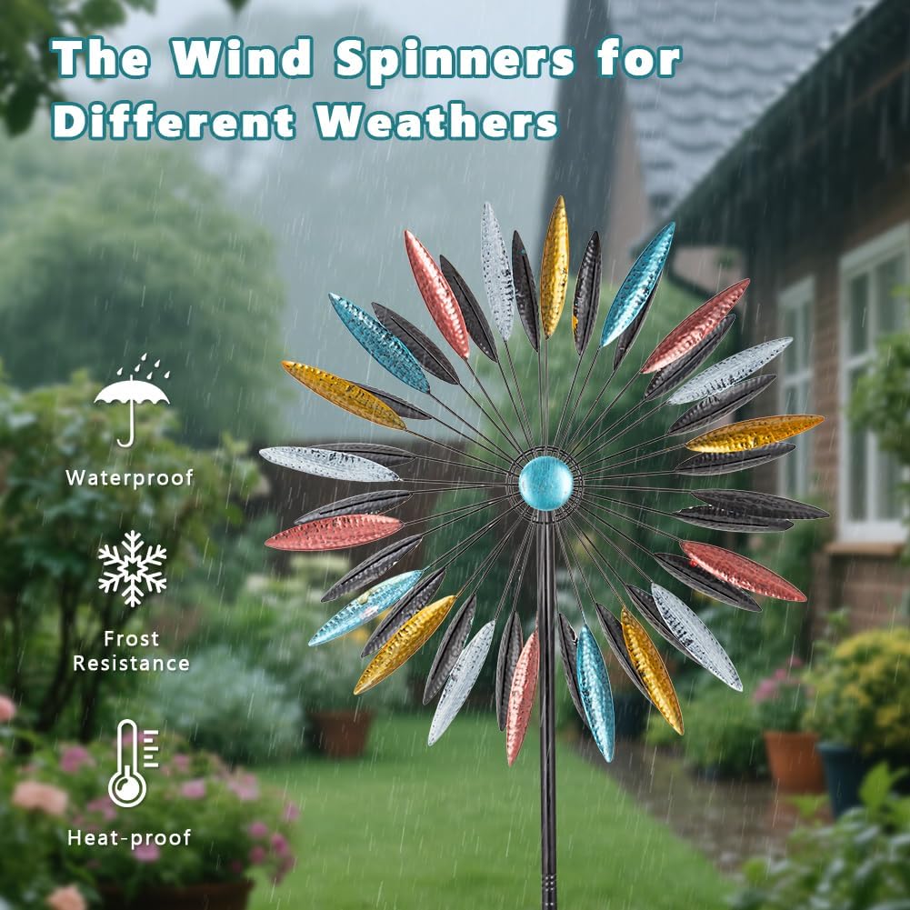DREAMYSOUL Wind Spinner Outdoor, 23" Dia Dual Colorful Blades Metal Windmills, Kinetic Wind Spinners & Sculpture for Yard and Garden