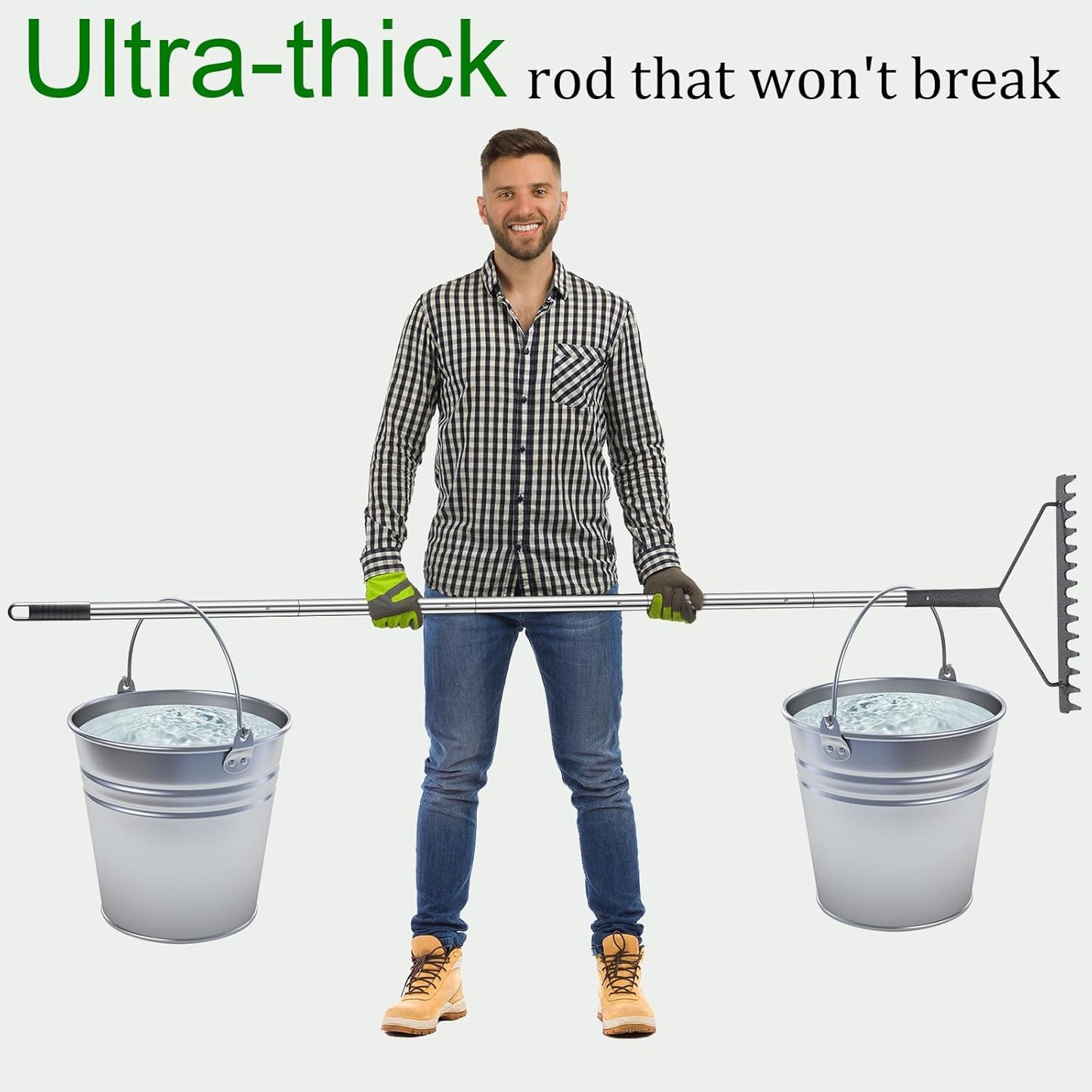 Sturdy Garden Rakes for Leaves: Metal Rake Heavy Duty Tool for Quick Clean Up of Lawn and Yard, 38’’--63’’ Adjustable Long Handle and 14Tines