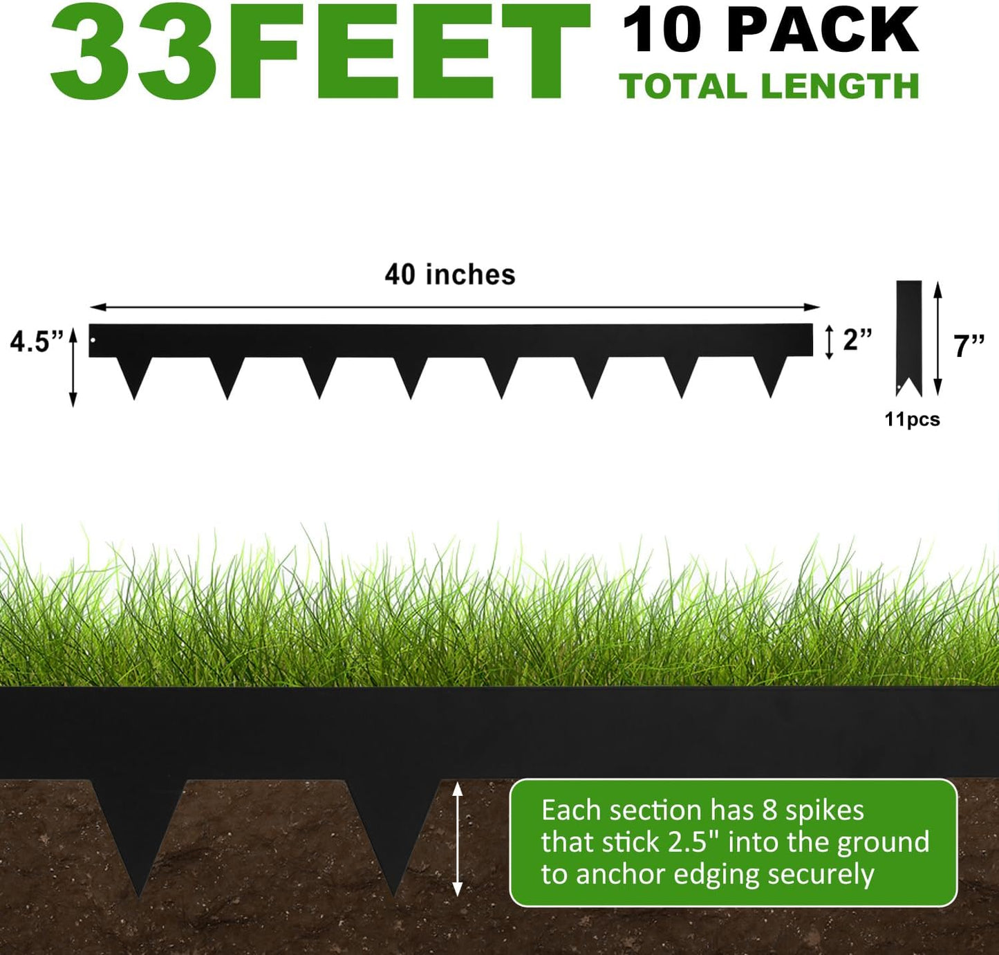 Hugeleaf 4.5 Inch Metal Landscape Edging, Metal Garden Edging with 11Pcs Stakes, 40 Inch Steel Landscape Edging Pack of 10 (33 Feet Total Length)