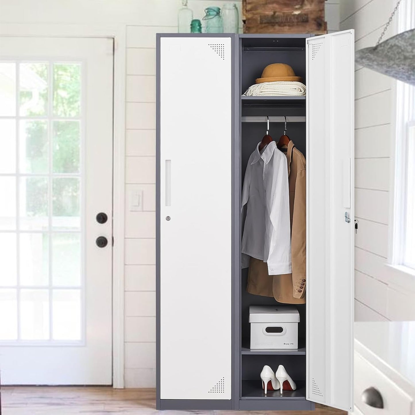 SISESOL Metal Lockers for Employees Steel Locker Large School Locker Metal Wall Locker Office Employee Lock Box 71" Steel Storage Cabinet Storage Locker Cabinet for Home Gym Office School Garage