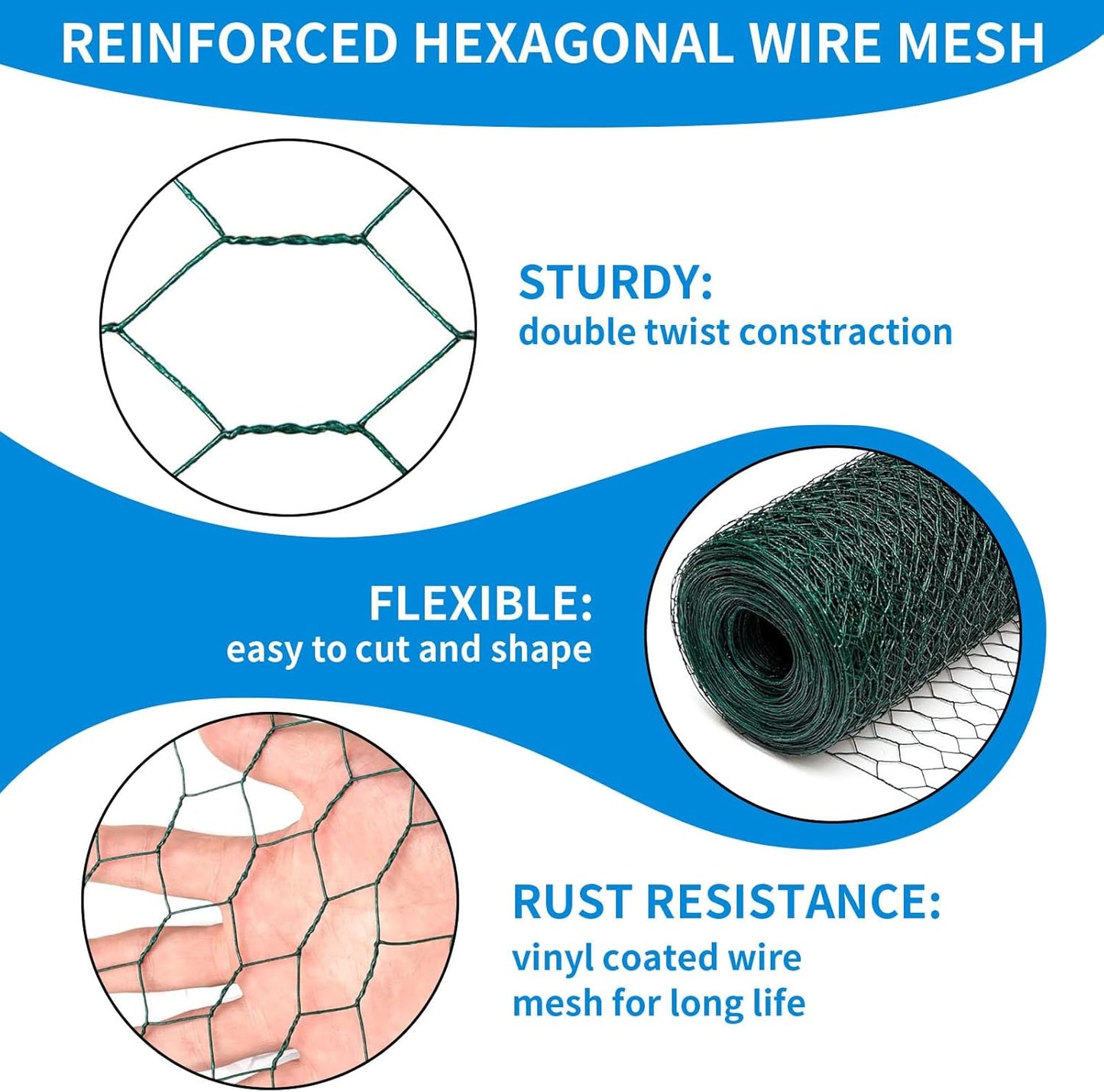 48'' x 150' Green Chicken Wire Fencing, 1 inch Chicken Wire and 20 Gauge Poultry Netting, Garden Mesh Fence Roll for Floral Arrangements/Crafts/Farm/Livestock/Pet Protection