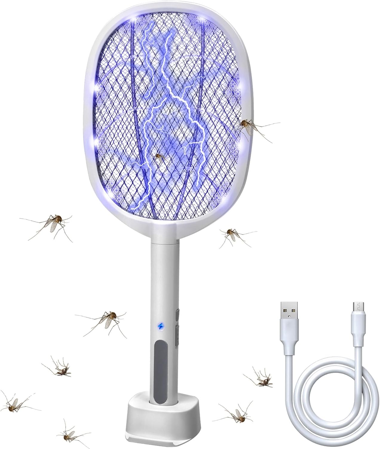 Lulu Home 2-in-1 Electric Bug Zapper Racket, 3000V High Voltage LED Lighted Handheld Mosquito Swatter with 3 Layer Safety Mesh, USB Charging Portable Fly Killer Racquet for Indoor Outdoor Use