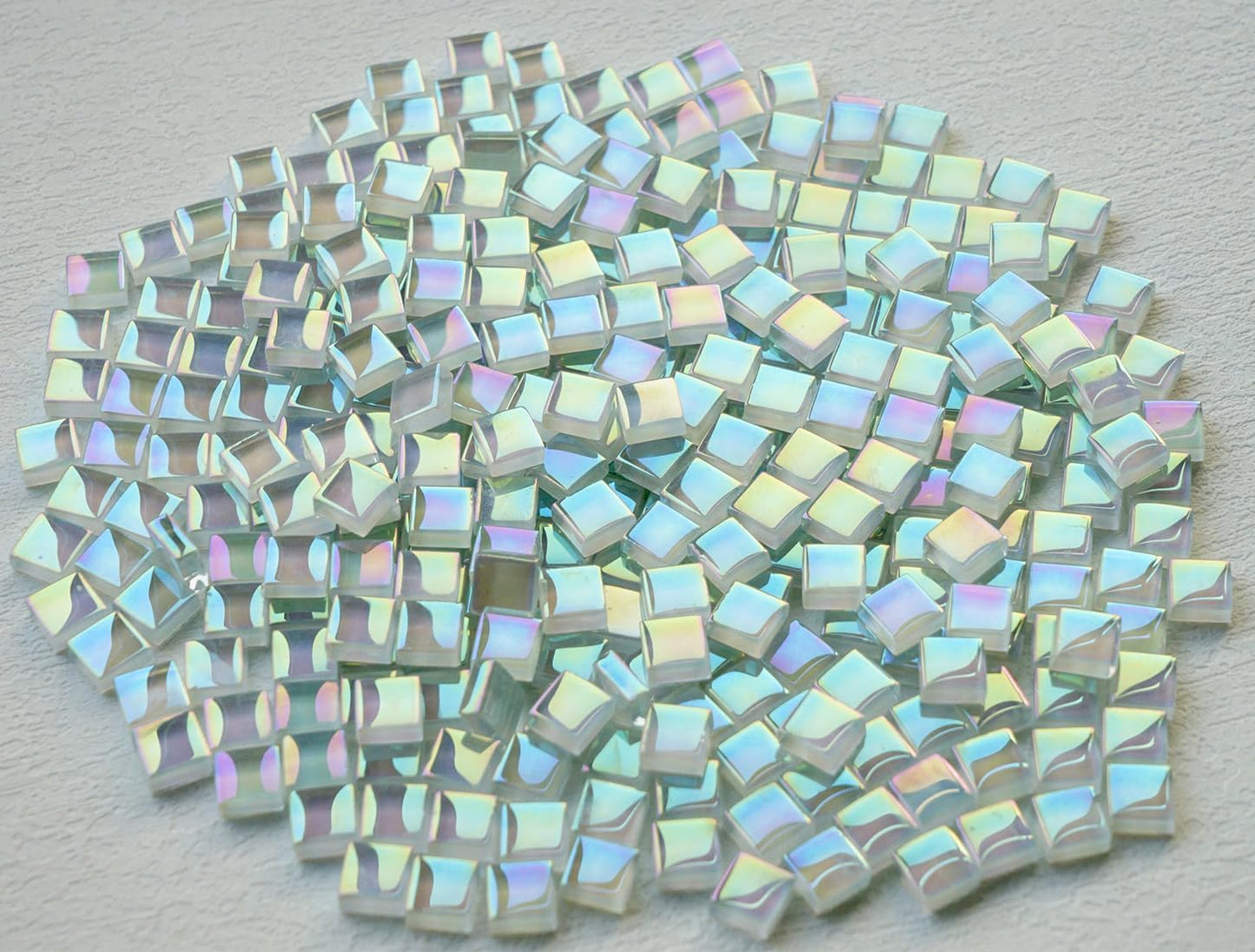 335pcs Crystal White Iridescent Mosaic Tiles, 0.4' Mini Square Glass Tiles for Mosaic Craft, 300G Smooth Edge Glass Pieces for Mosaic Making Supplies