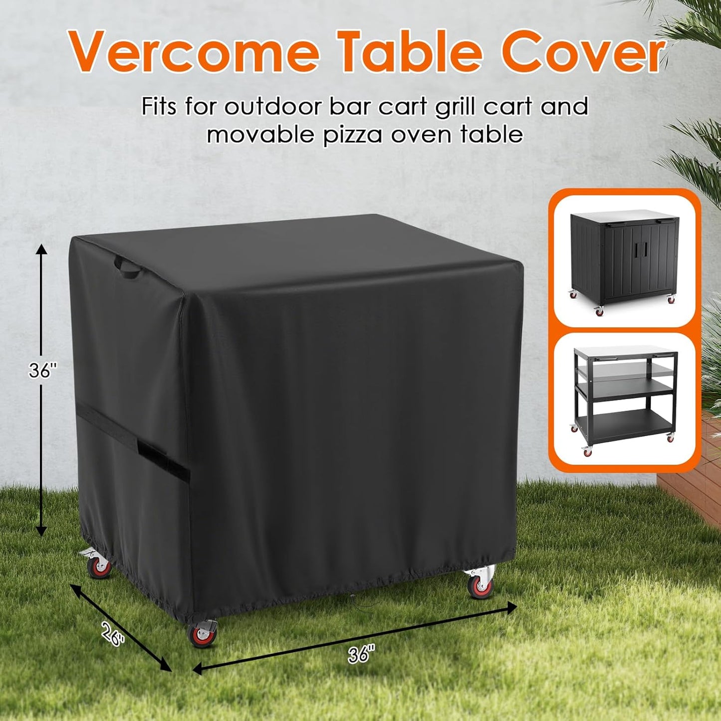 Outdoor Grill Table Cover for Feasto Grill Cart with Storage Cabinet, Waterproof Outdoor Bar Cart Grill Cart Covers, 36"x26"x36" Table Cover for Grill Dining Kitchen Cart