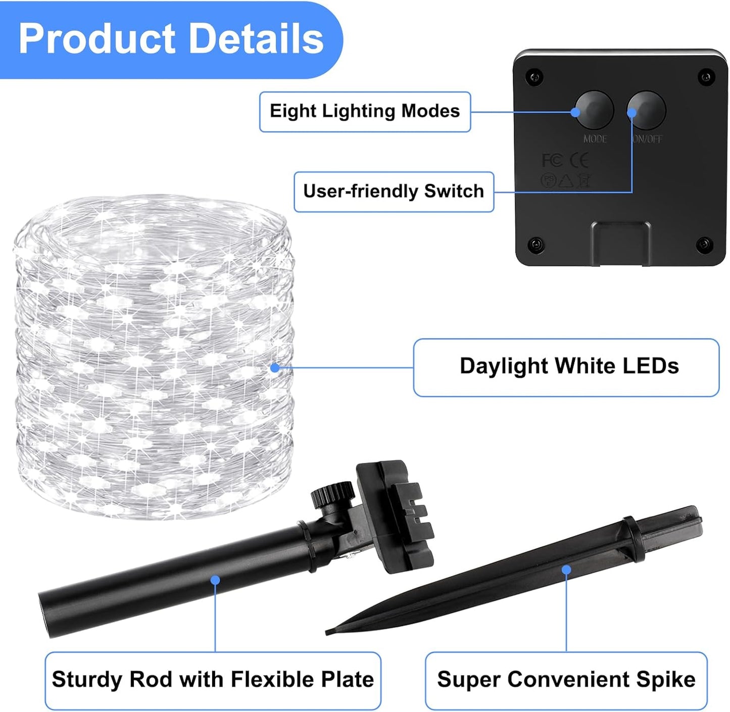 Brightever Outdoor String Lights Solar Powered, 2-Pack Total 80FT 200LED Solar Fairy Lights for Outside Waterproof with 8 Lighting Modes, Solar Twinkle Lights Outdoor for Garden (Daylight White)