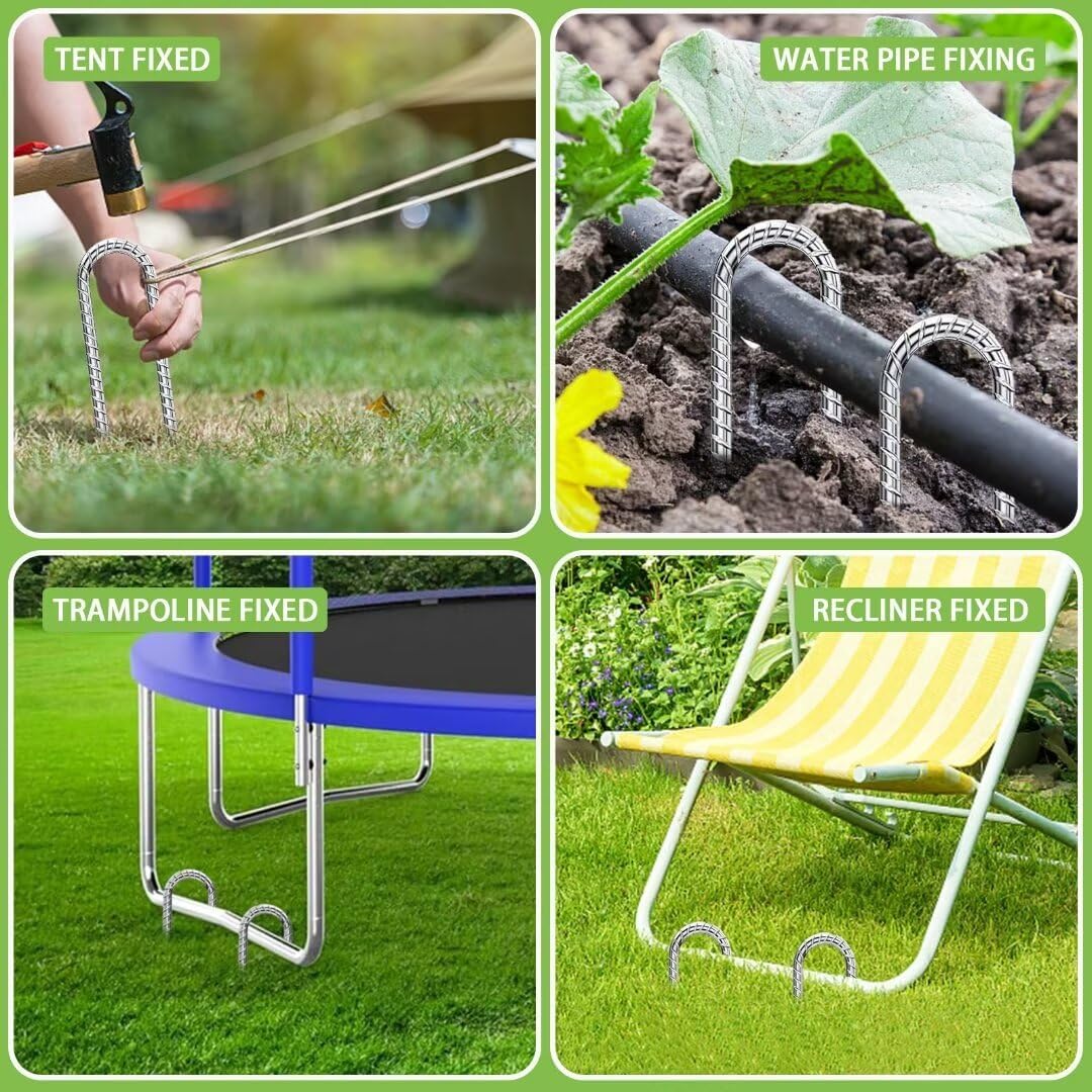Rebar-Stakes-12-Inch-U-Shaped, Ground Stakes Heavy Duty for High Winds Galvanized Anti-Rust 10pcs Metal Stakes for Ground Heavy Duty Ground Anchors for Garden Dog Fence Chicken Coop Water Pipe
