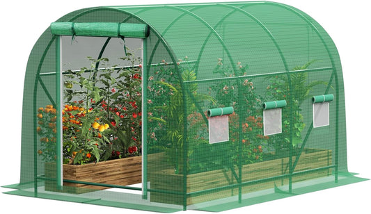 Walk-in Tunnel Greenhouse，Portable Plant Hot Housewith Dual Zippered Screen Doors & 6 Screen Windows Heavy Duty Plastic Plant Warm House with Reinforced Frame (10x7x7 FT)
