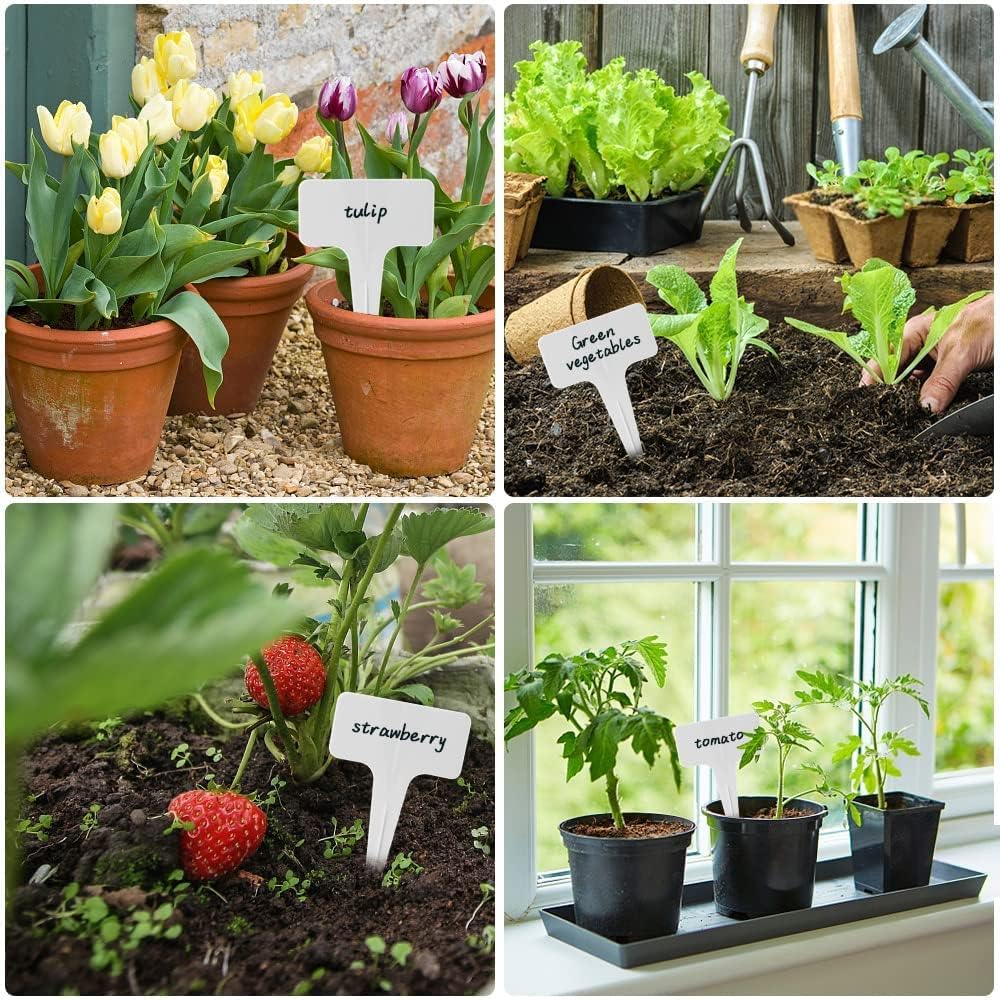 100 PCS White Plastic Plant Tags Thick Gardens Labels T-Type Nursery Markers Re-Usable