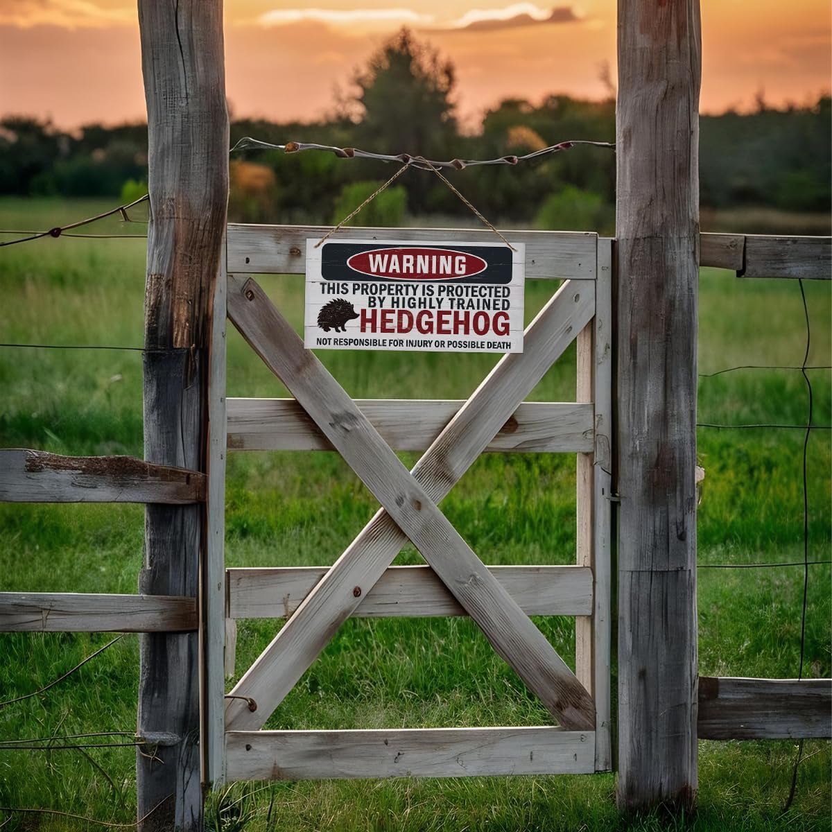 Warning Signs - Highly Trained Hedgehog Plaque, Decorative Wood Hanging Sign for Yard, Street, Garden, Garage, Outdoor, Home
