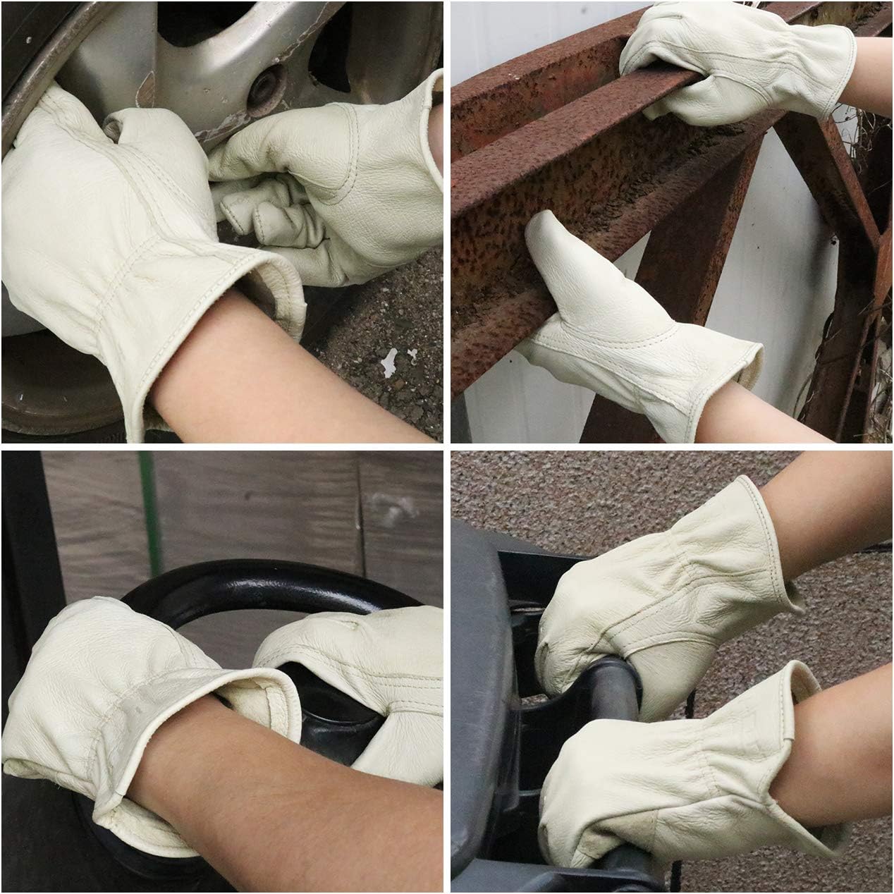HLDD HANDLANDY Leather Work Gloves for Men & Women, Adjustable Wrist Cowhide Gardening Glove with Reinforced Palm for Driver