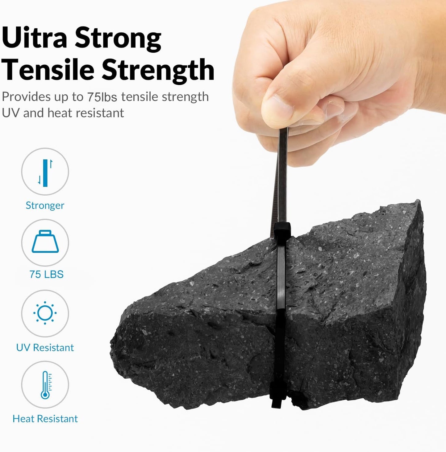 XINGO 14 Inch White Zip Ties 1200 PCS, 75 LBS Ultra Strong Tensile Strength, UV Resistant Cable Ties, Self-locking Plastic Ties for Indoor and Outdoor Use