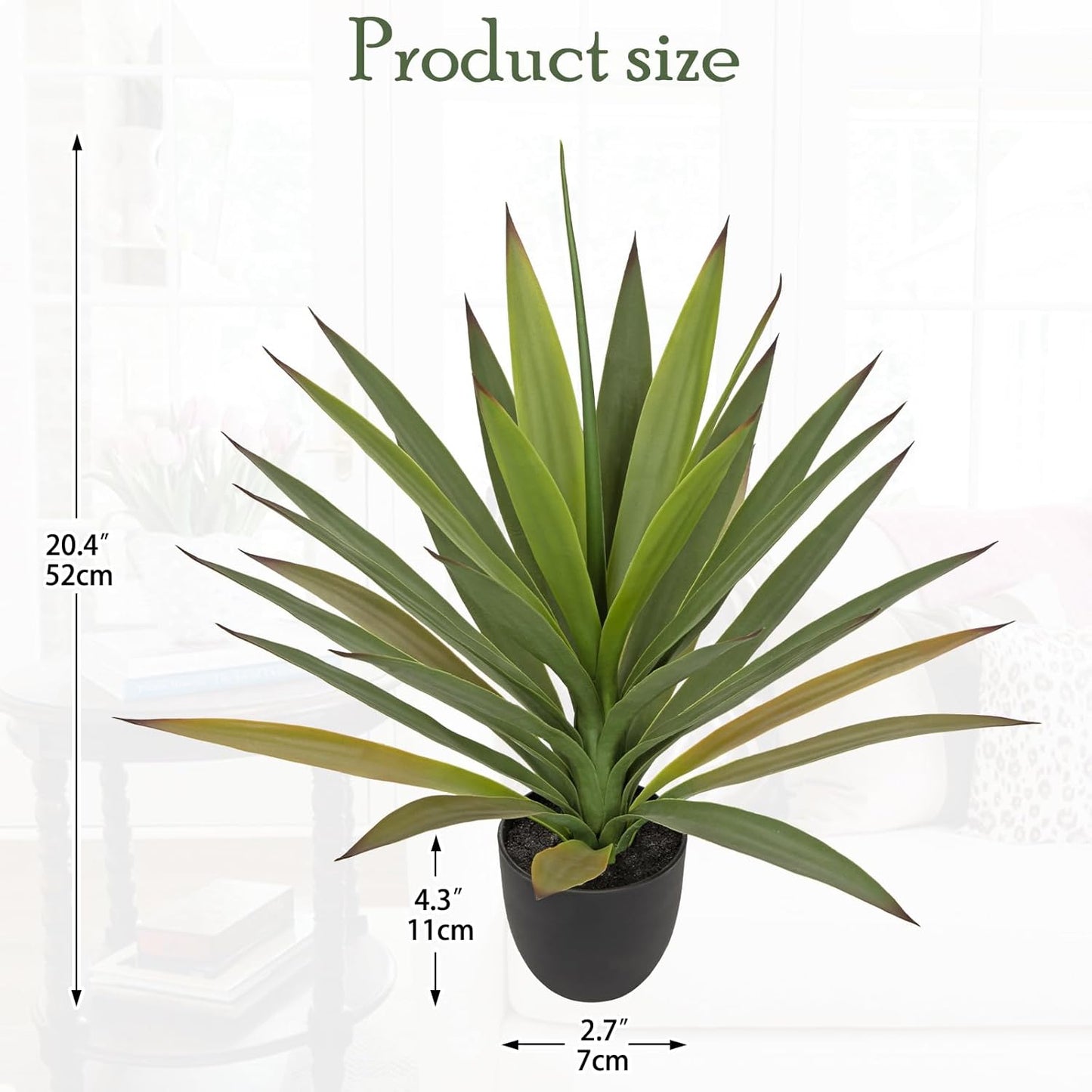 Briful Agave Plant Artificial 20.4'' Faux Agave Plant with Black Pot Outdoor Fake Tropical Plants for Home Office Room Table Garden Front Porch Decor